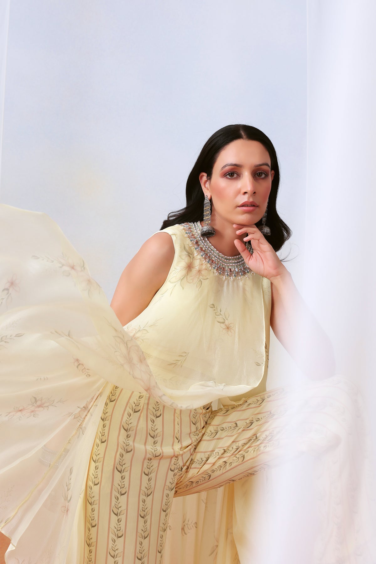 Off White Drape Tunic Set