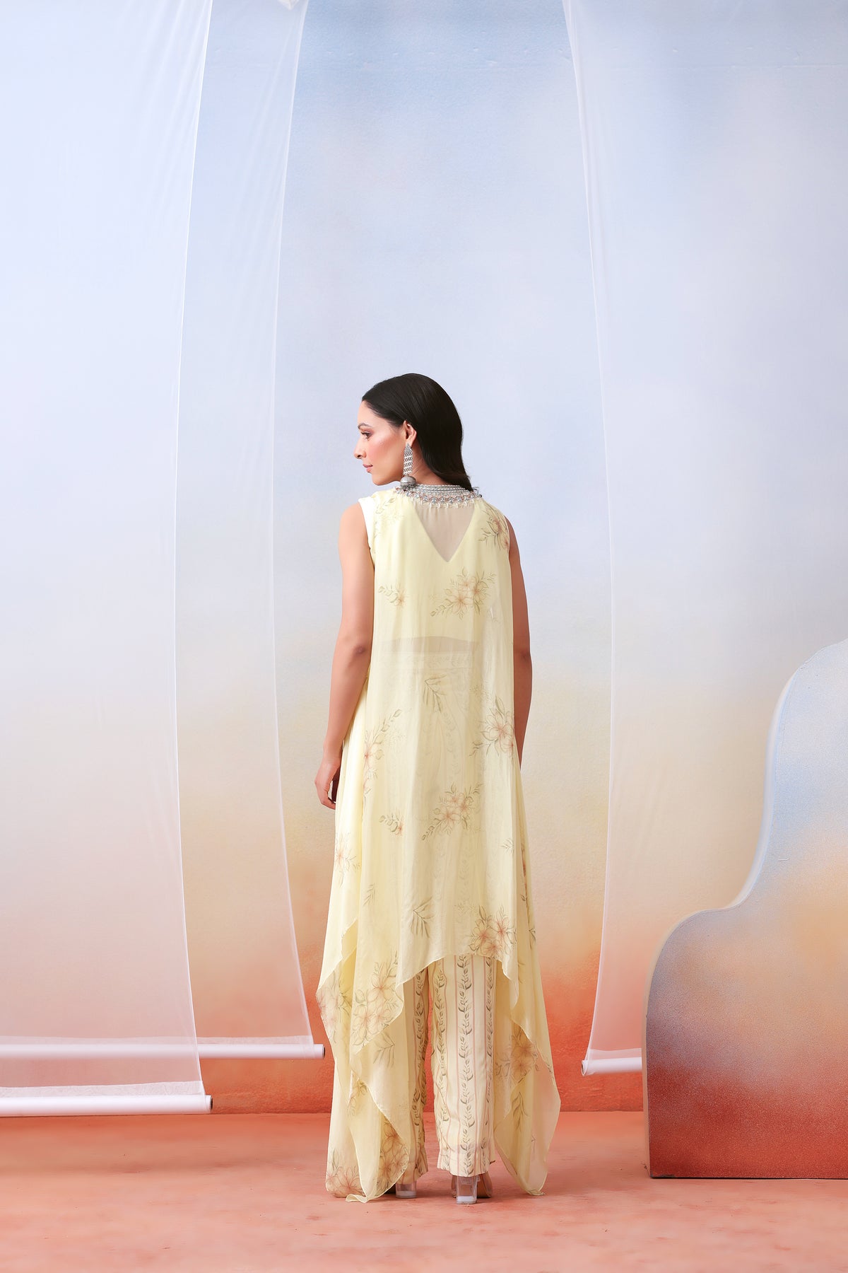 Off White Drape Tunic Set
