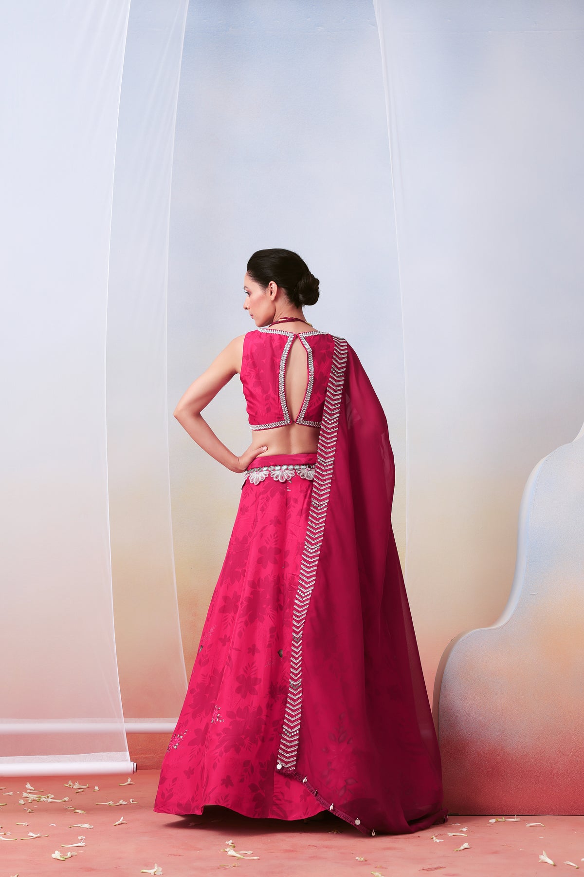 Pink Printed and Embroidered
 Lehenga Set