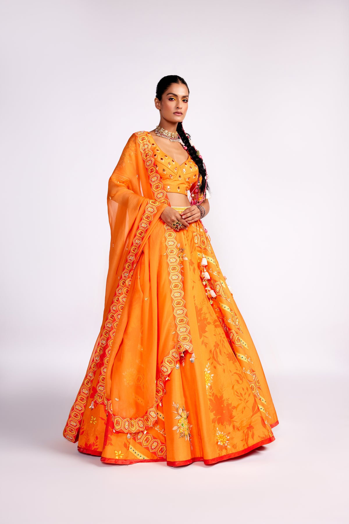 Tangerine Orange Silk Lehenga Set