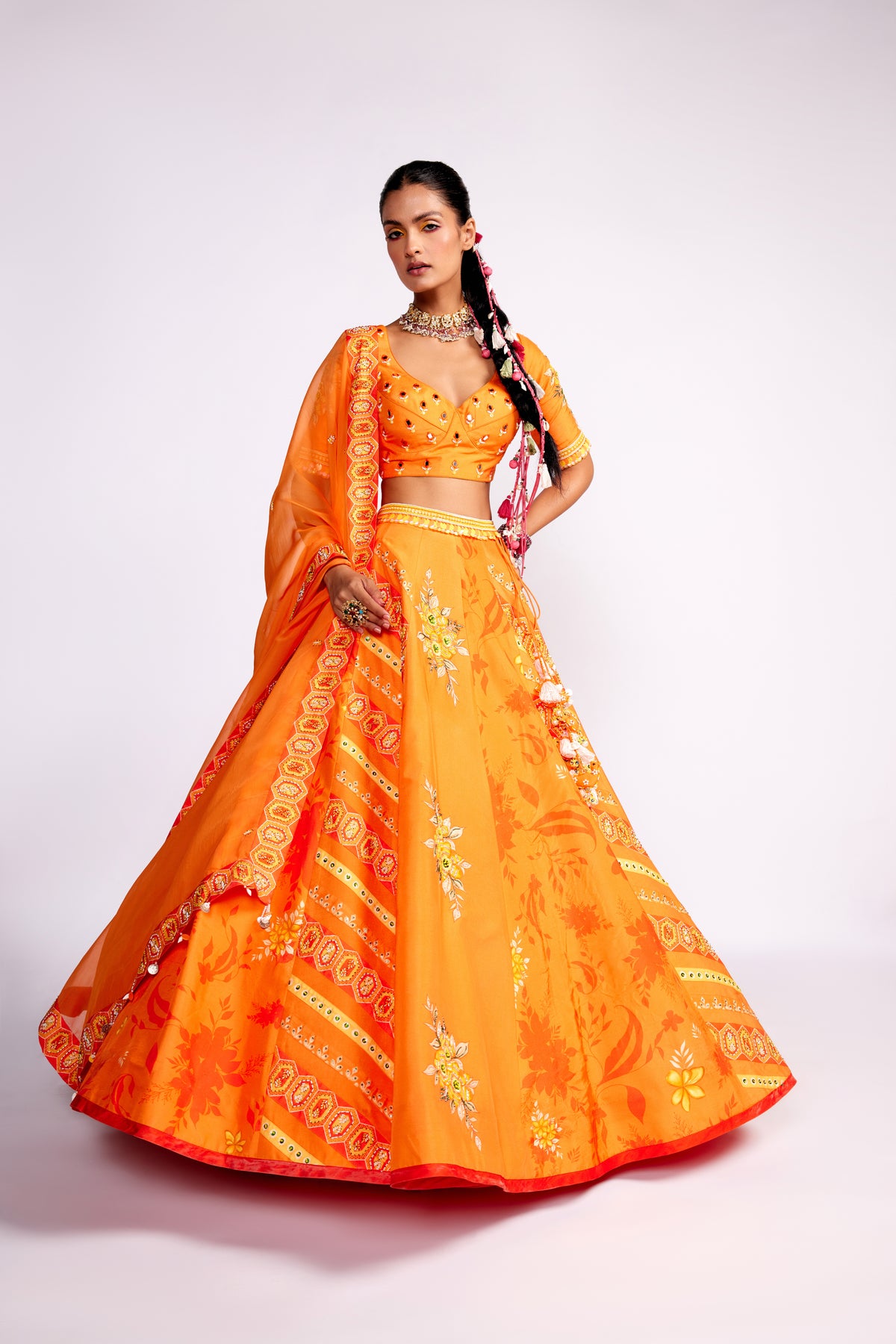 Tangerine Orange Silk Lehenga Set