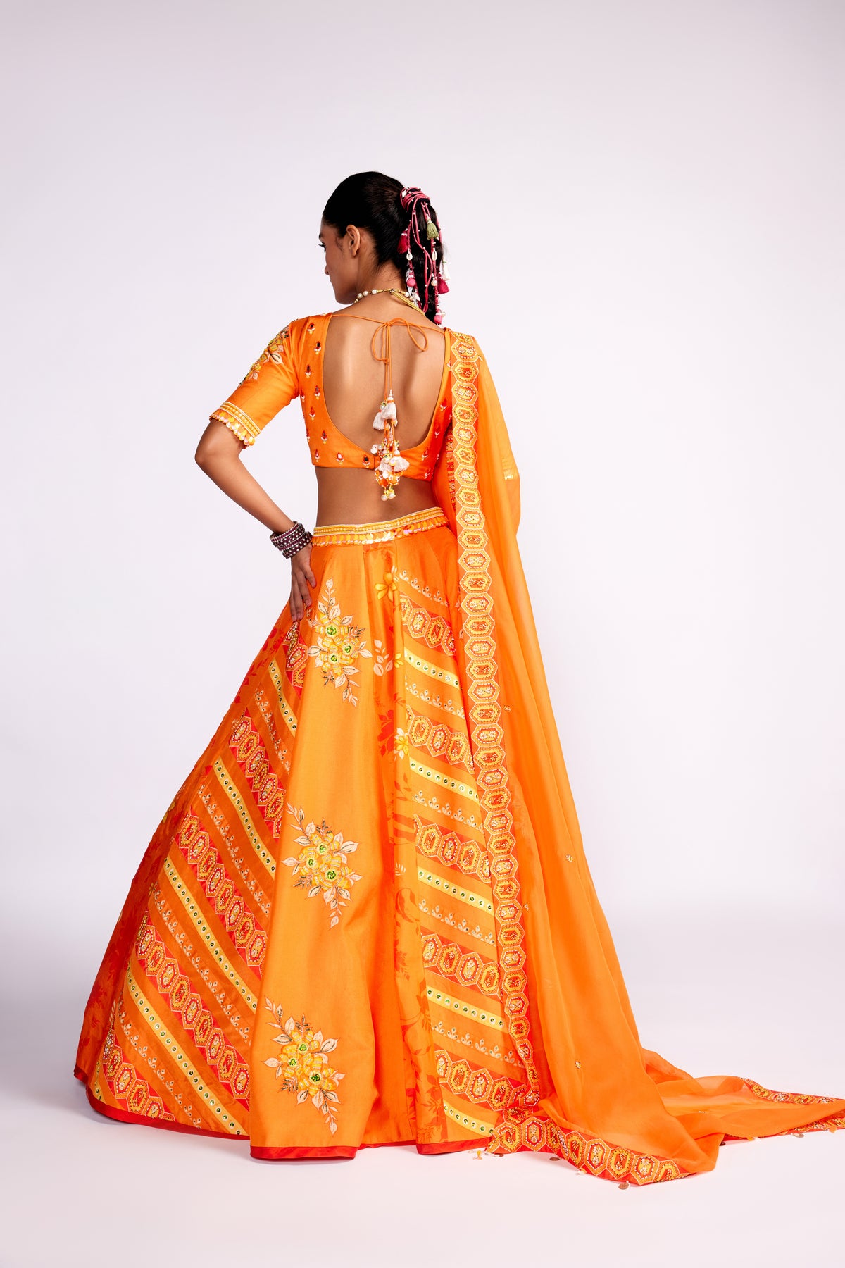 Tangerine Orange Silk Lehenga Set