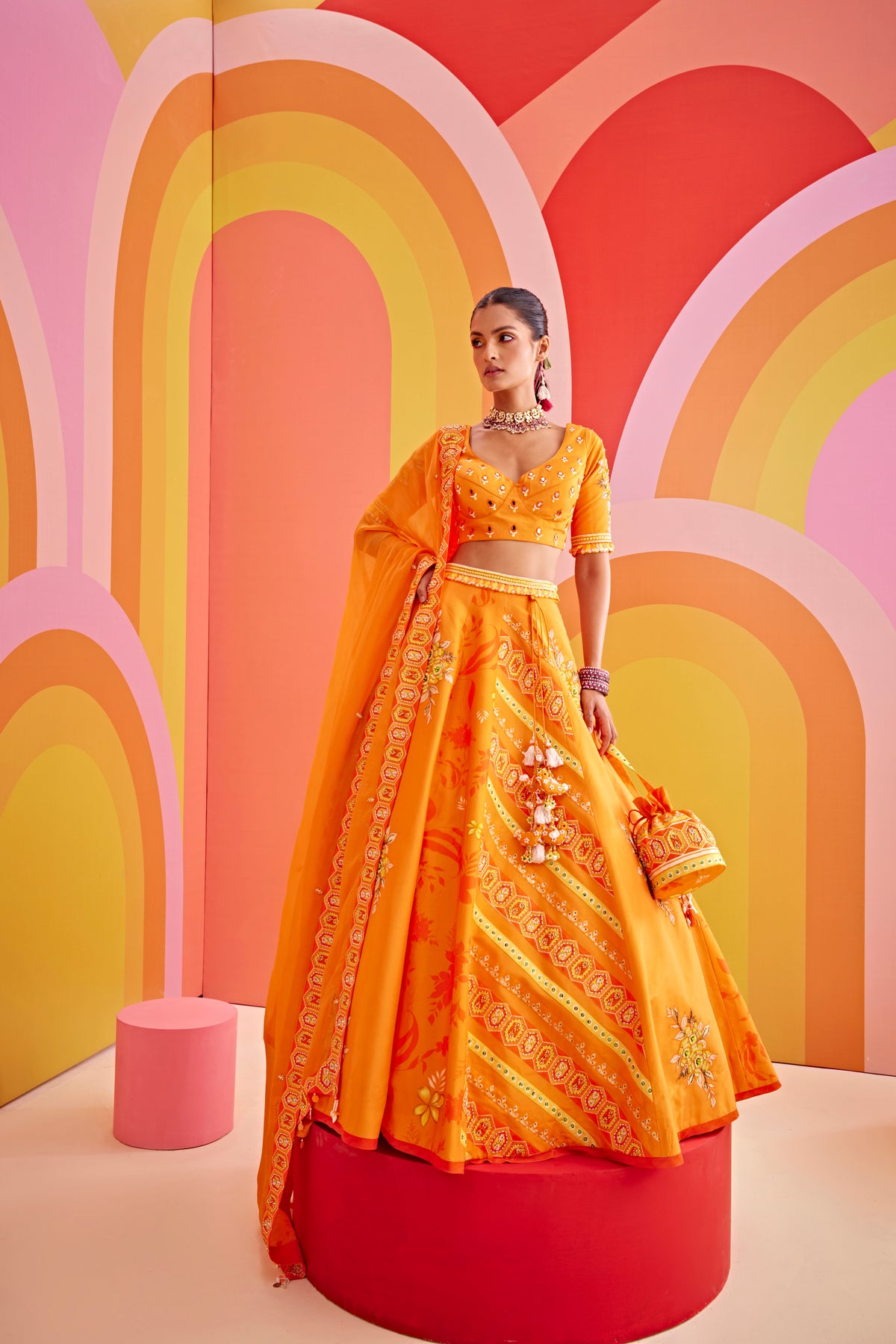 Tangerine Orange Silk Lehenga Set