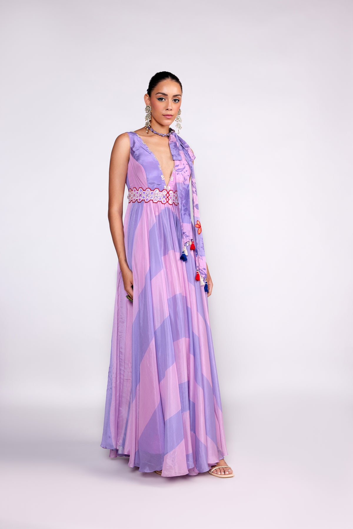 Lilac Color Block Anarkali Gown