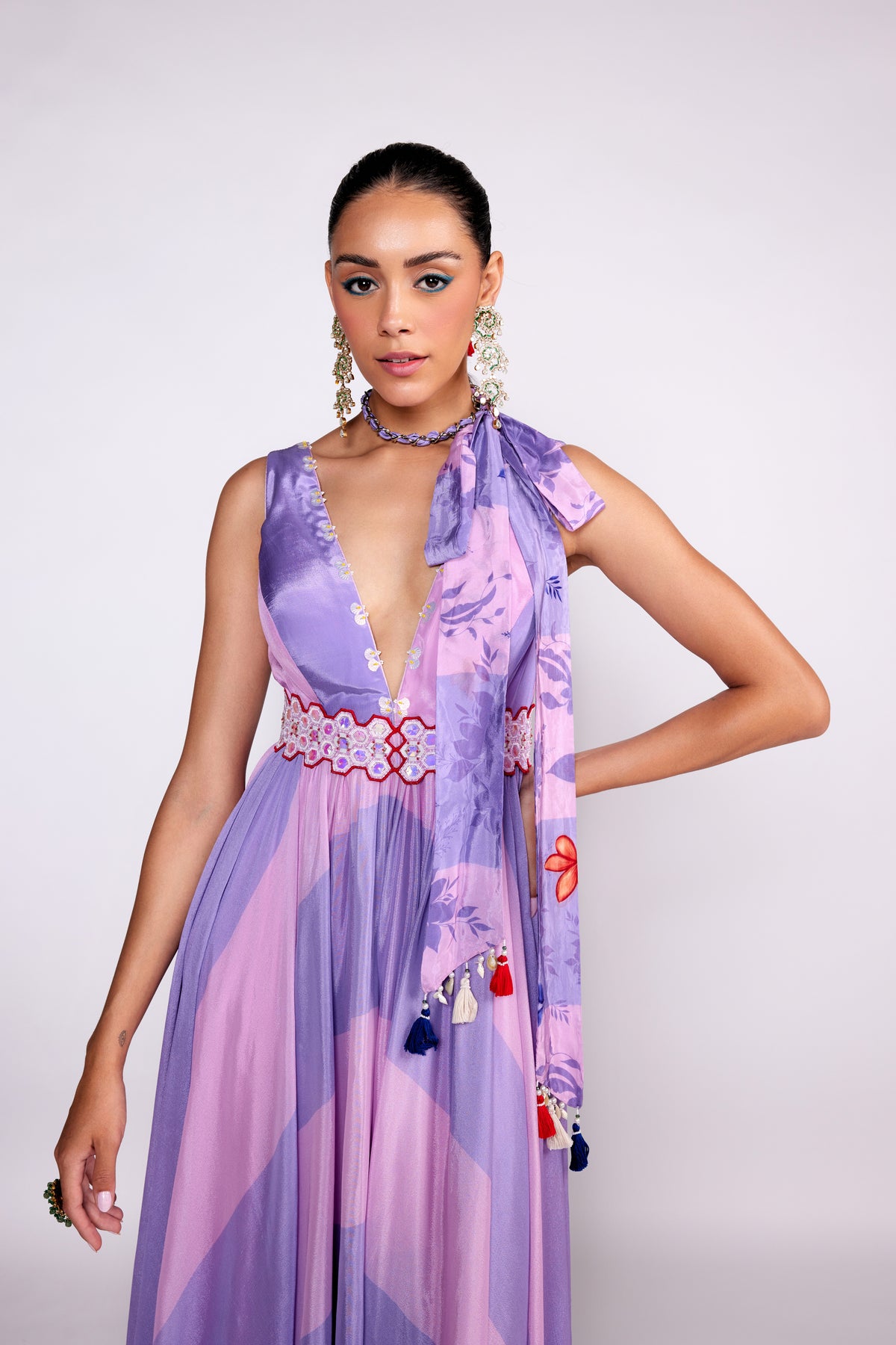 Lilac Color Block Anarkali Gown
