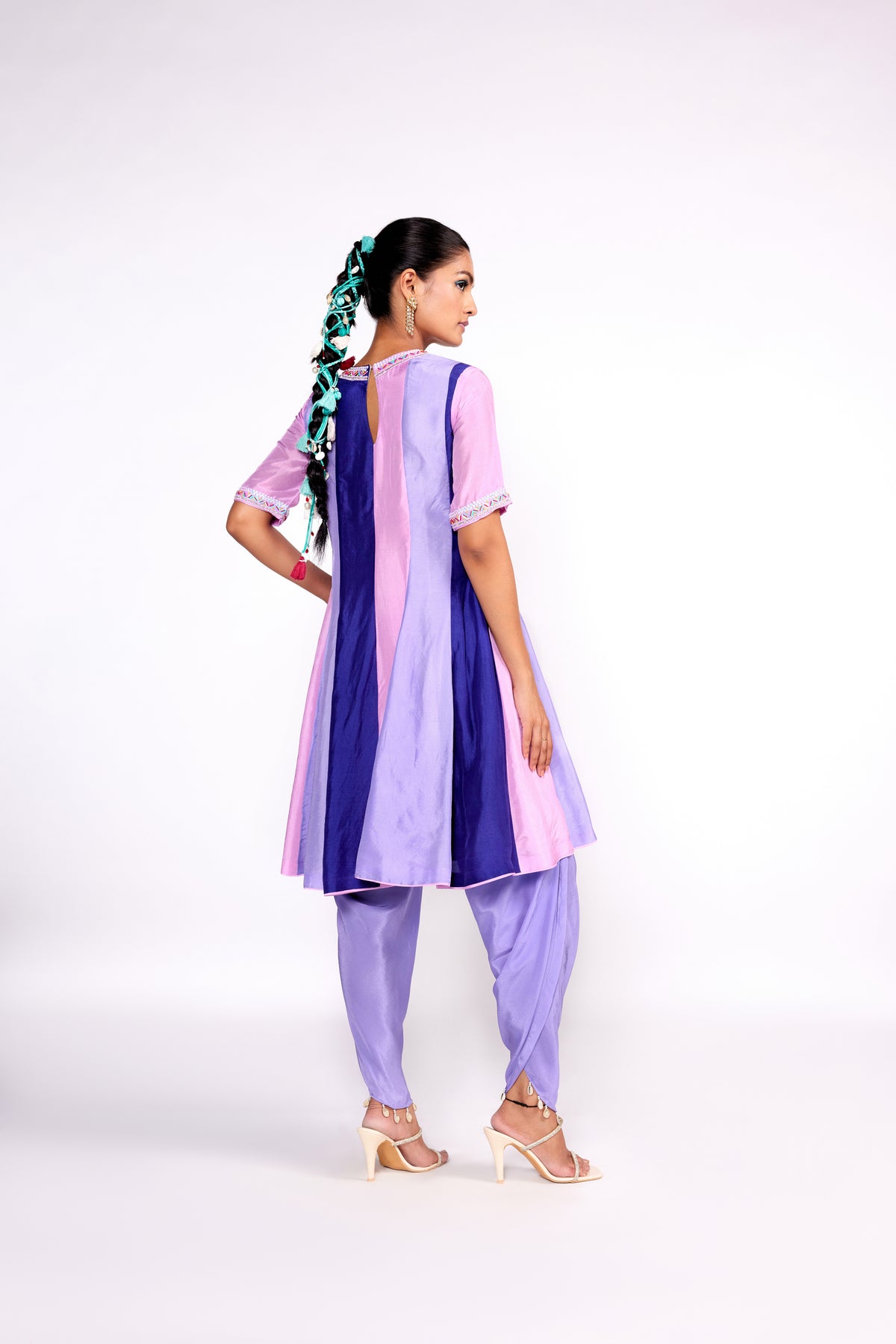 Lilac Color Block Anarkali Kurta Set