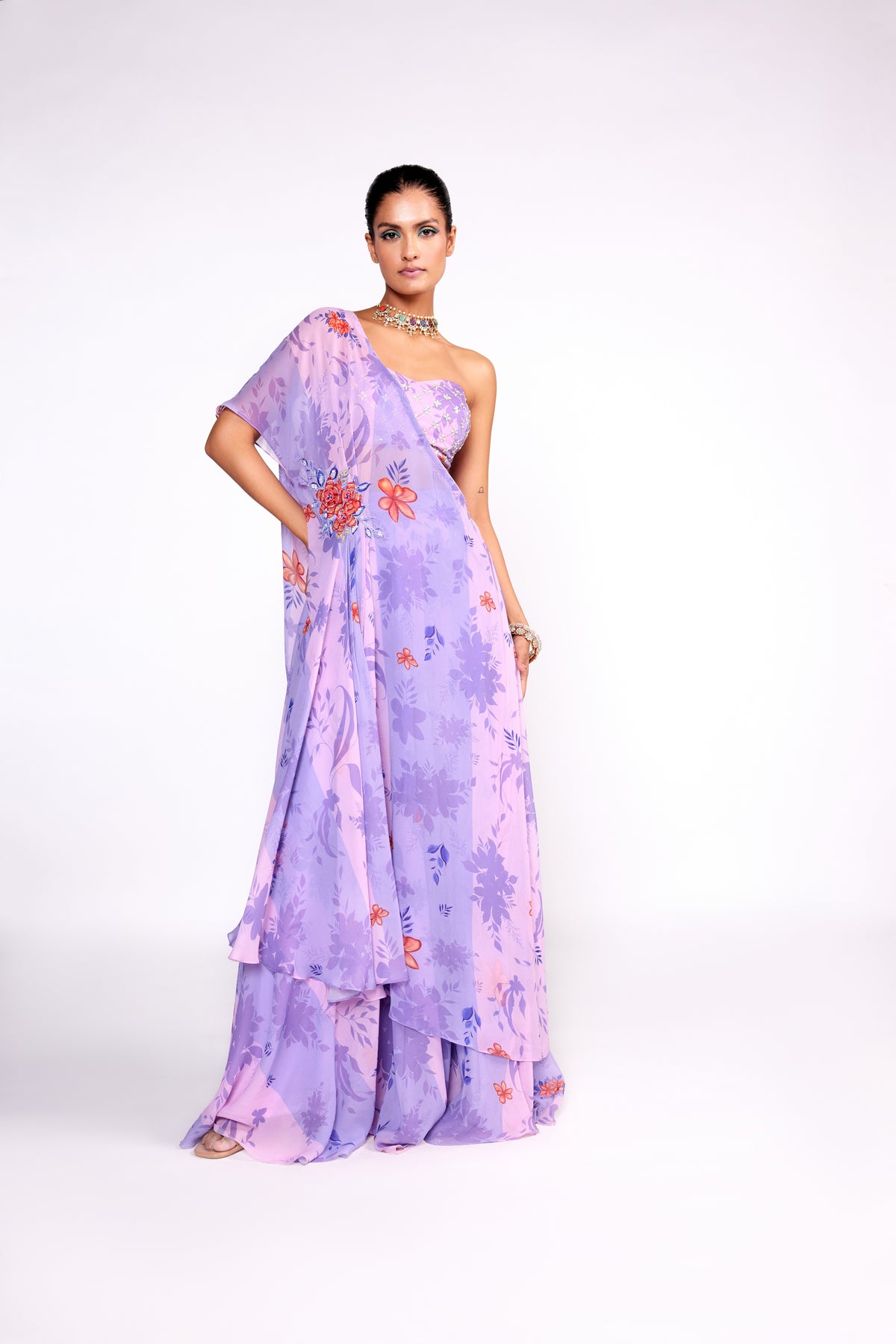 Lilac One Shoulder Sharara Set