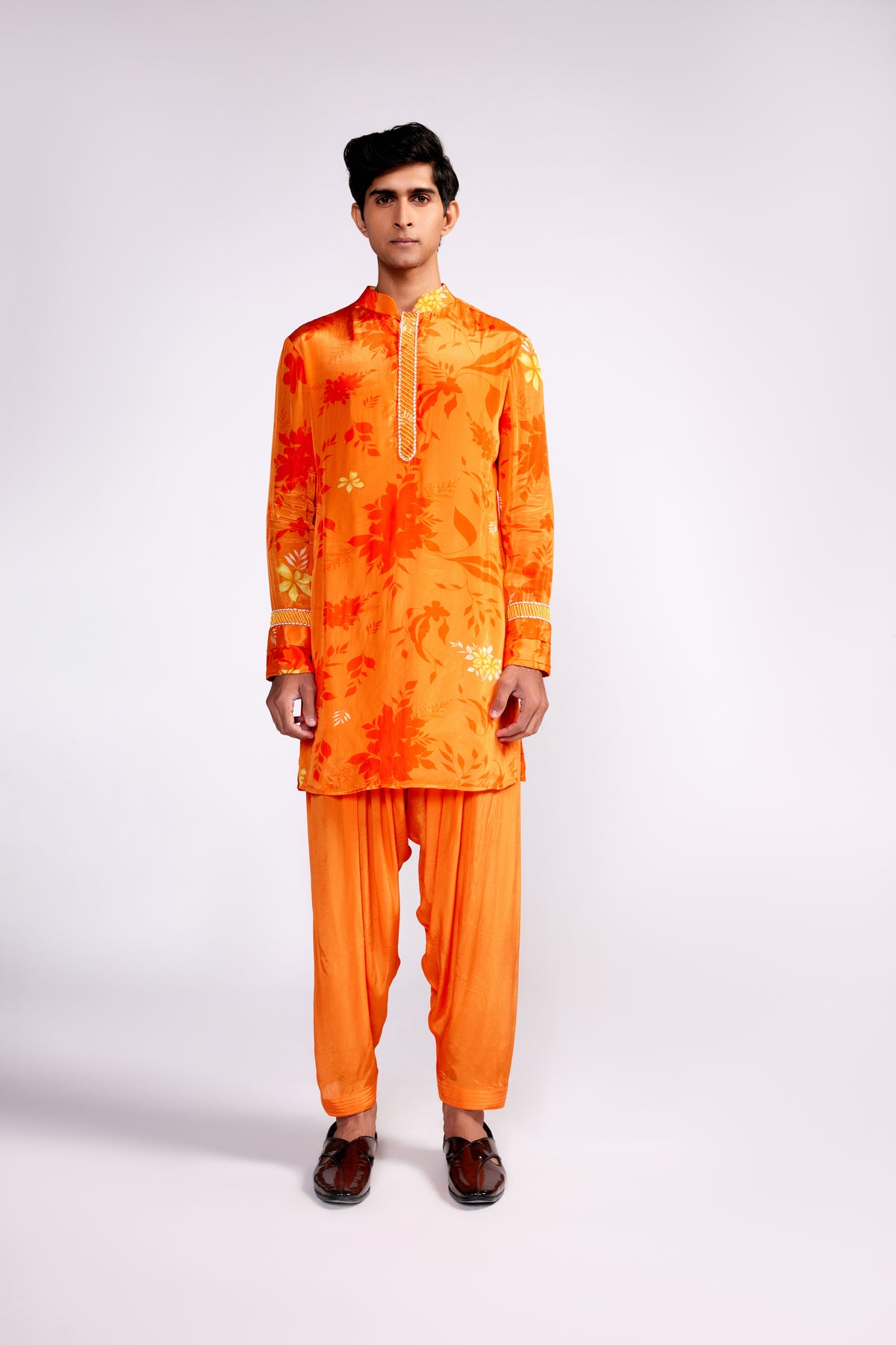 Orange Floral Printed Kurta