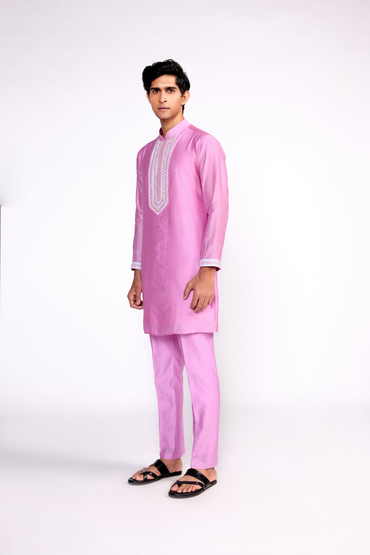 Lilac Embroidered Silk Kurta Set