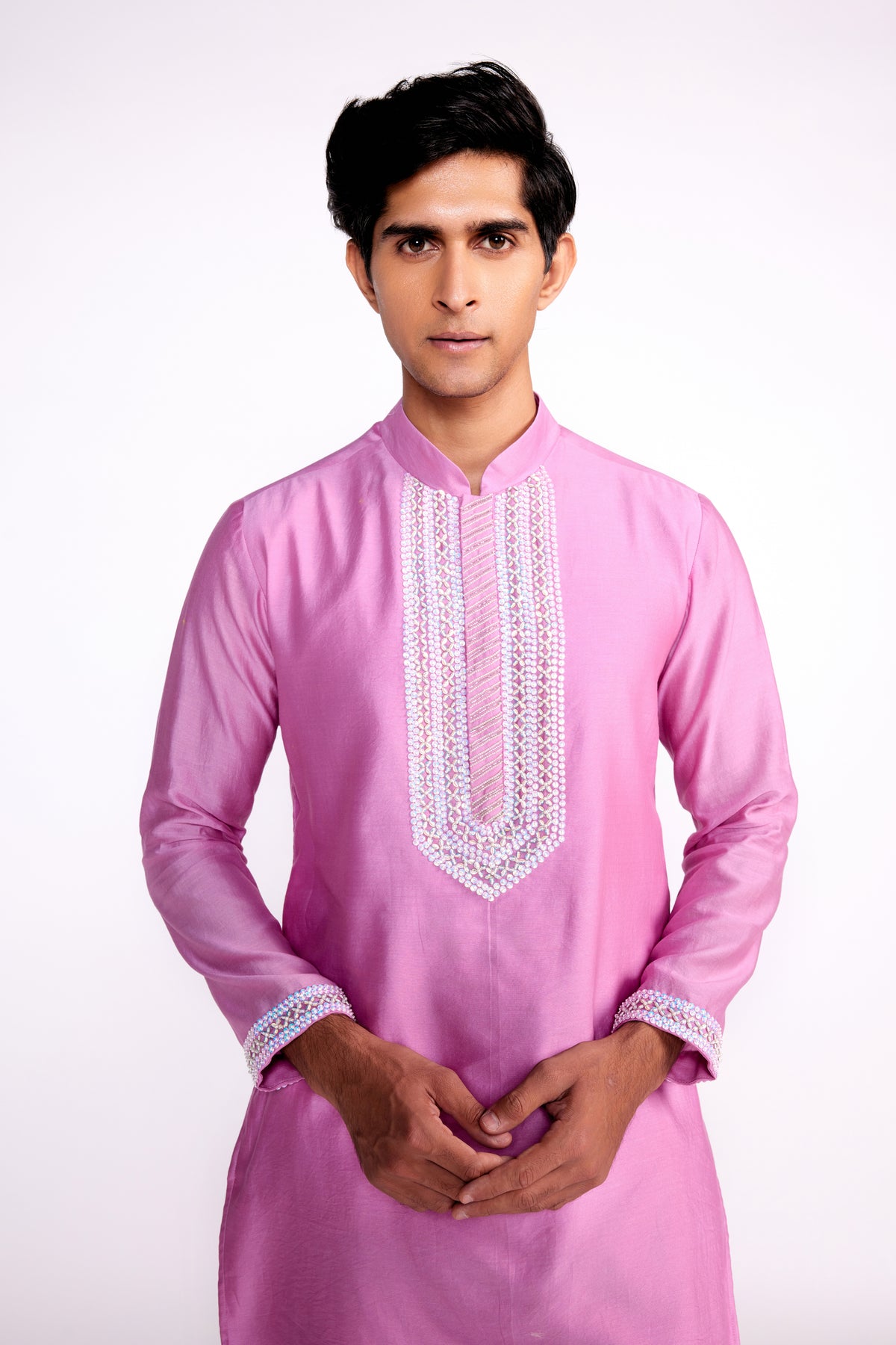 Lilac Embroidered Silk Kurta Set