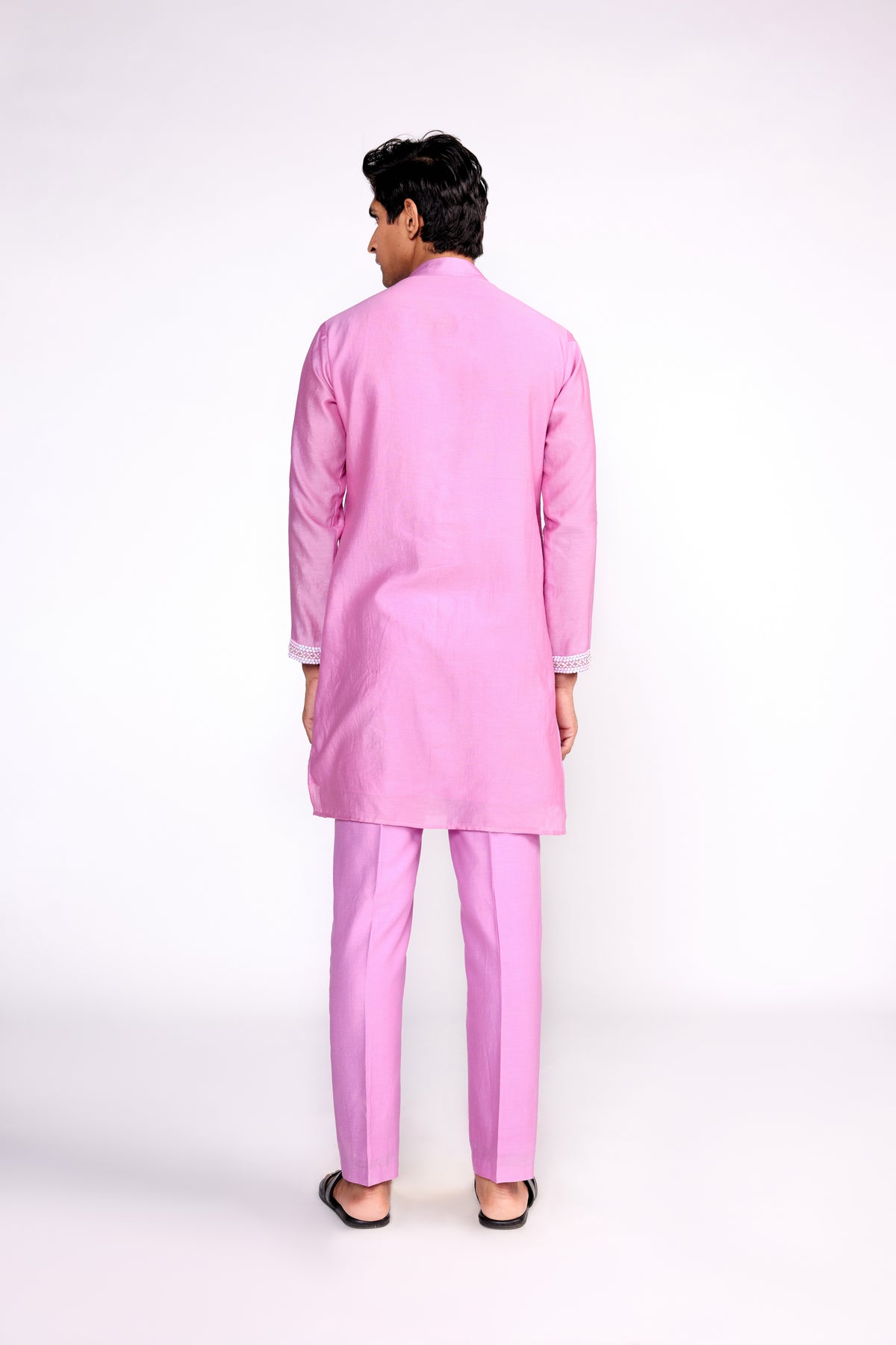 Lilac Embroidered Silk Kurta Set