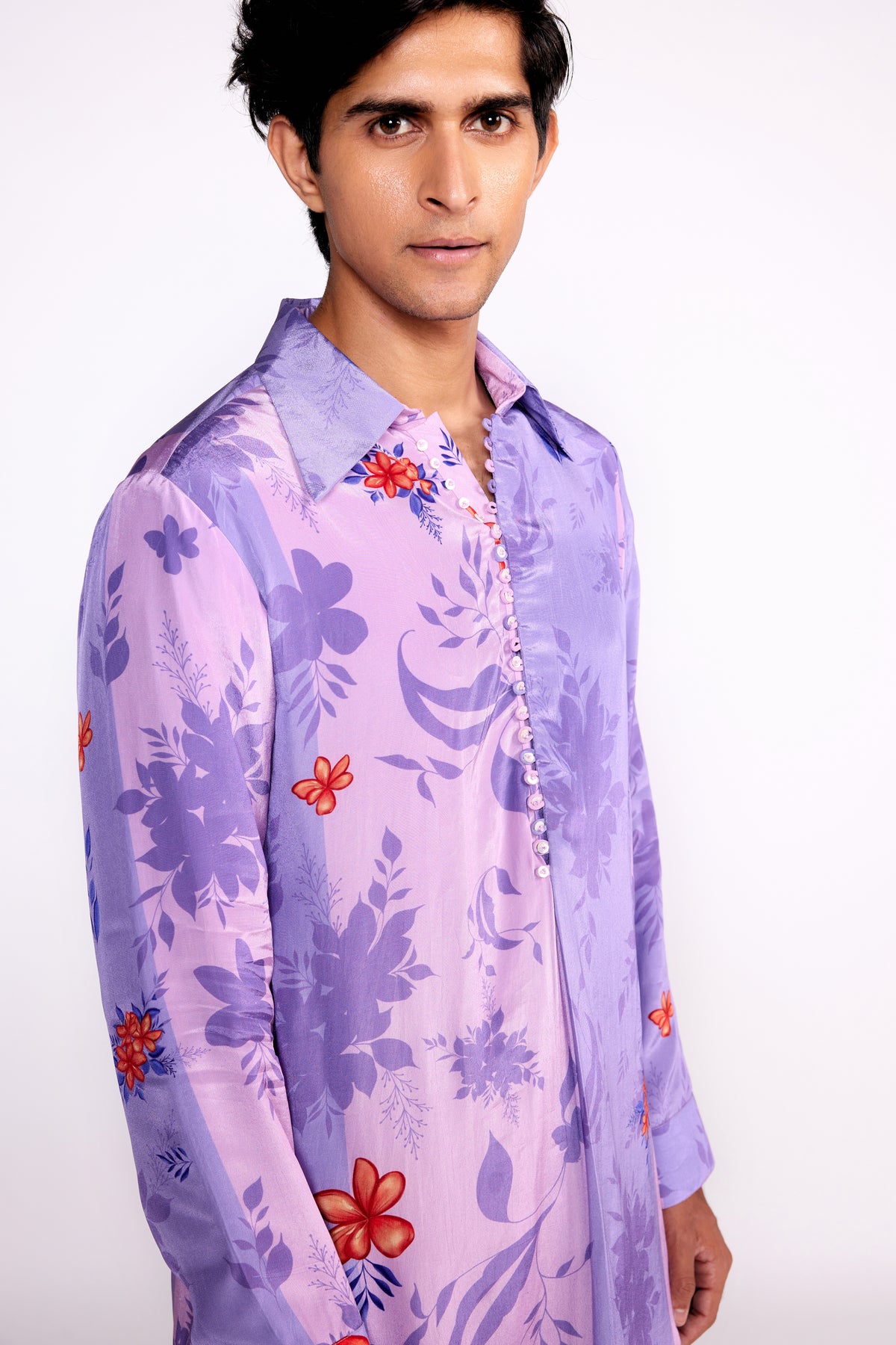 Lilac Printed Kurta in Crepe