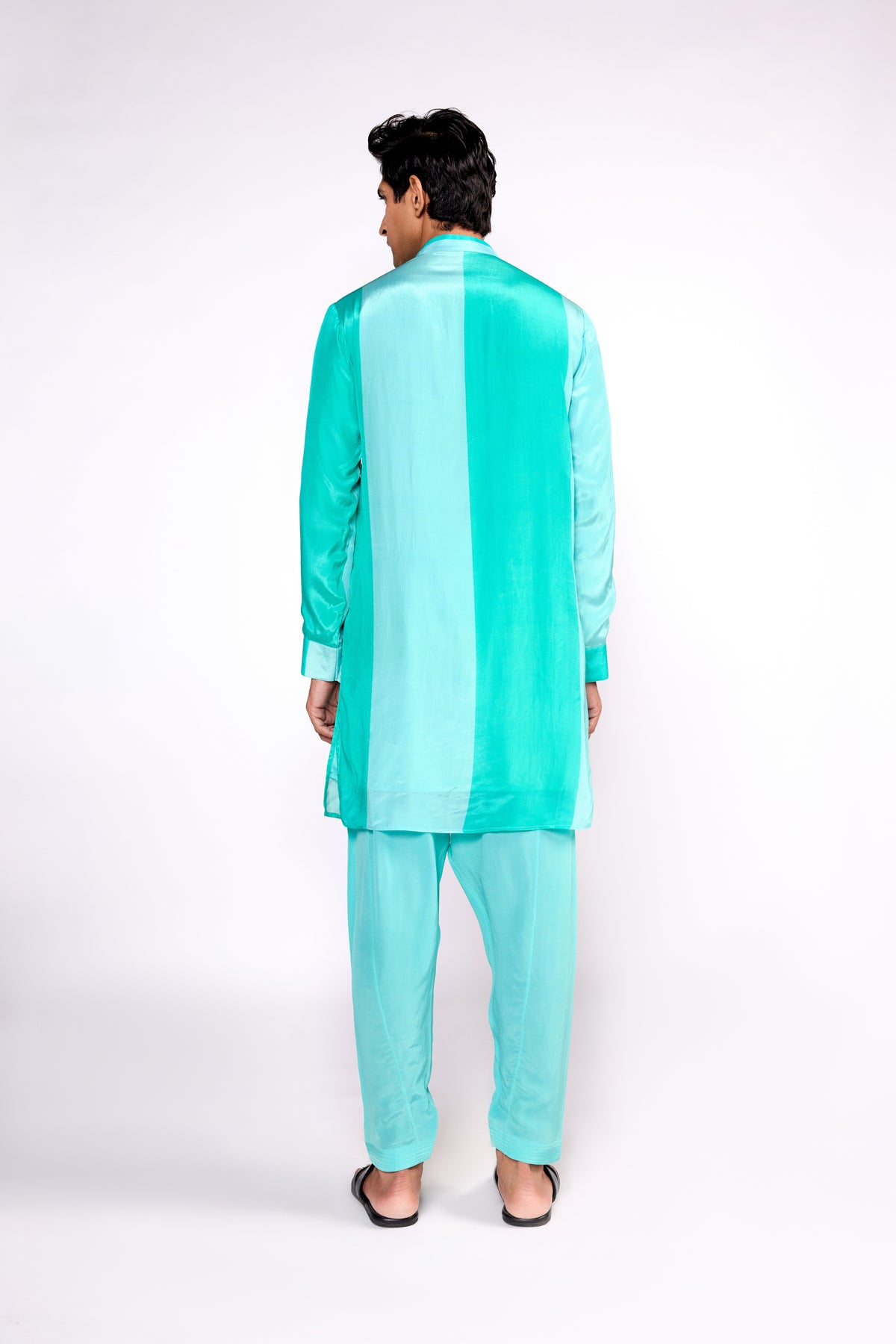 Aqua Green Color Block Kurta Set