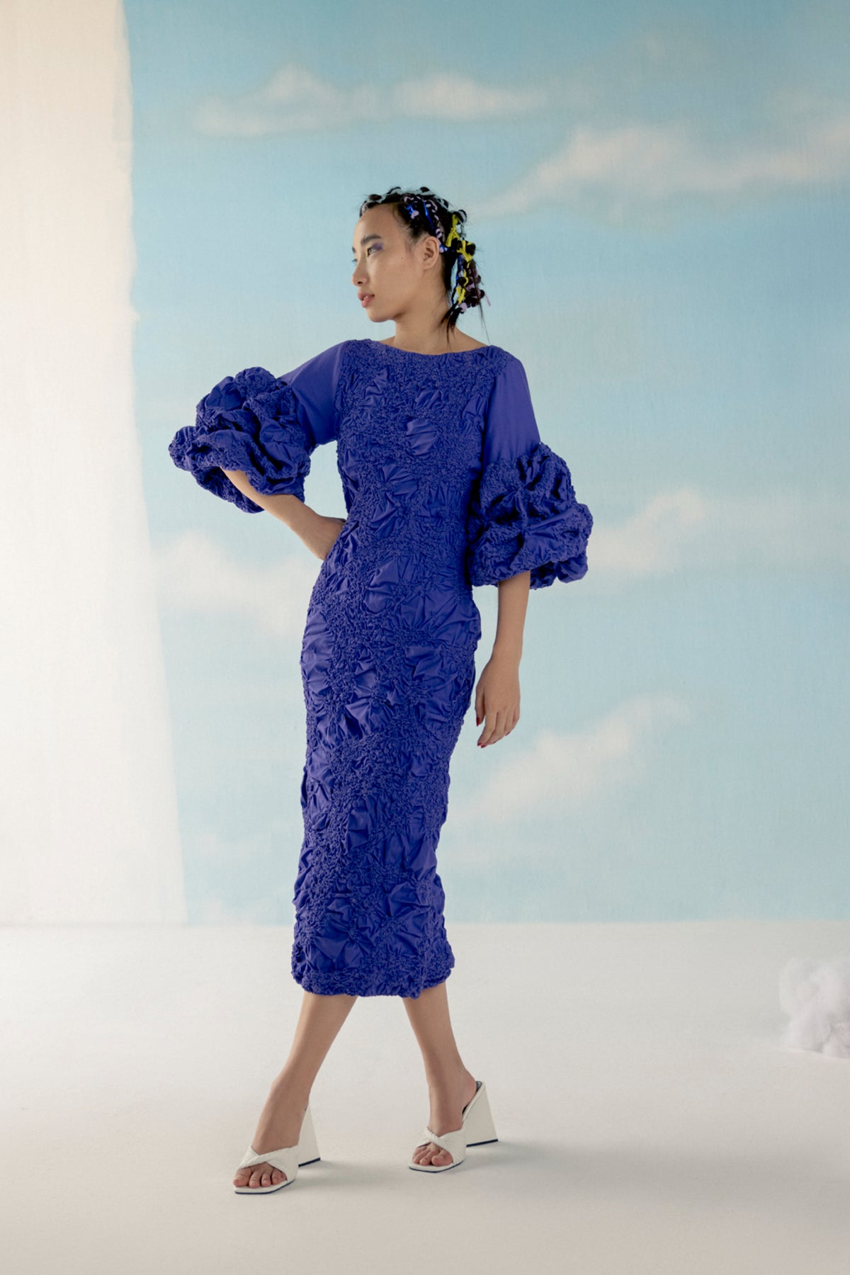 Violet cloud sleeves smocking dress