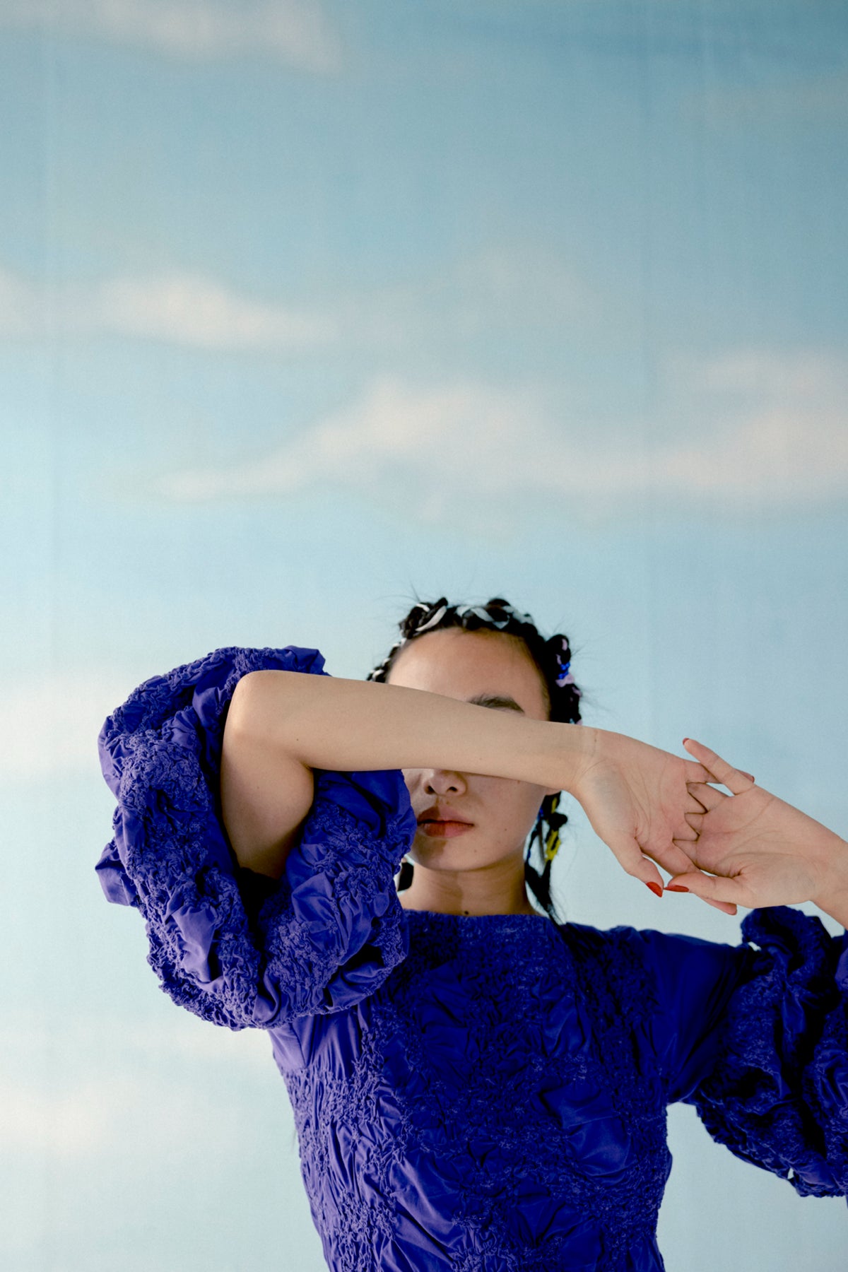 Violet cloud sleeves smocking dress
