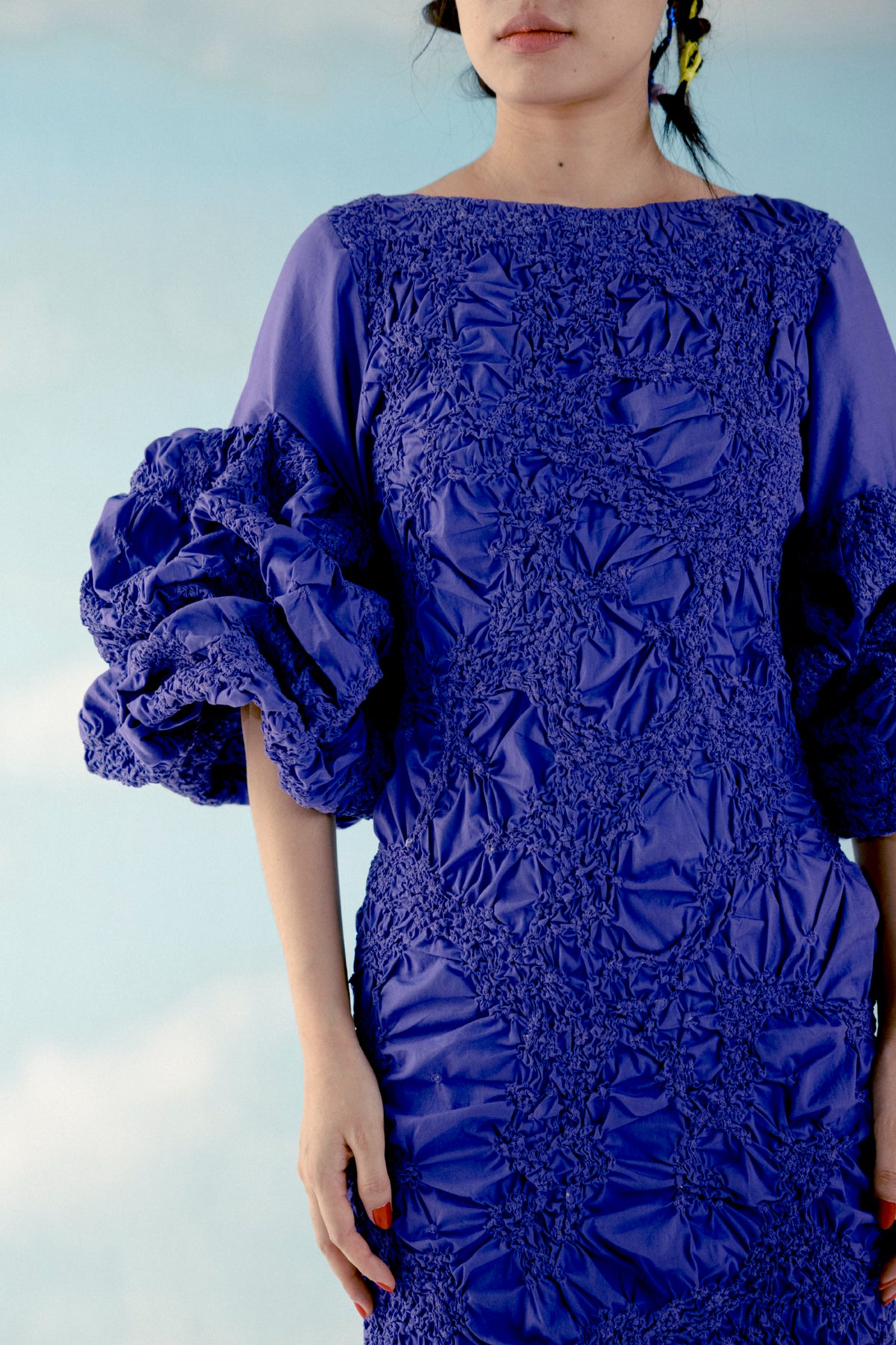 Violet cloud sleeves smocking dress