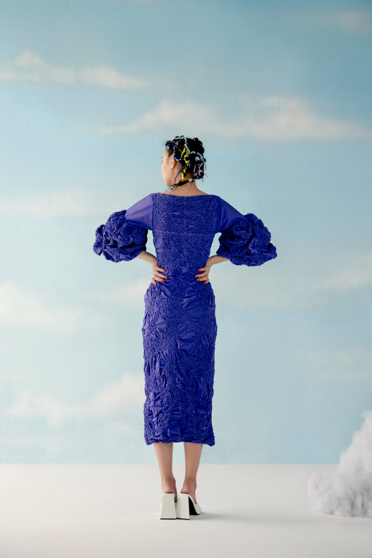 Violet cloud sleeves smocking dress