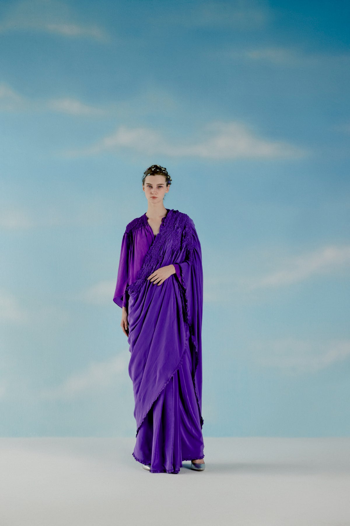 Violet smocking palla skirt sari