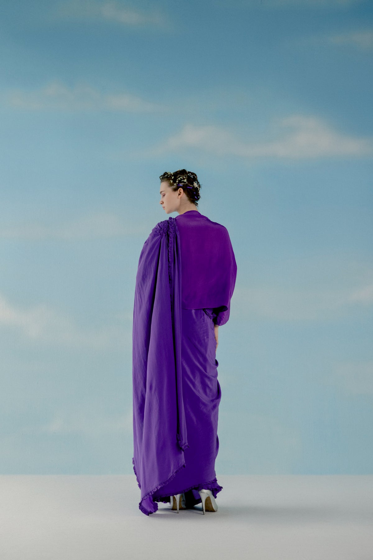 Violet smocking palla skirt sari