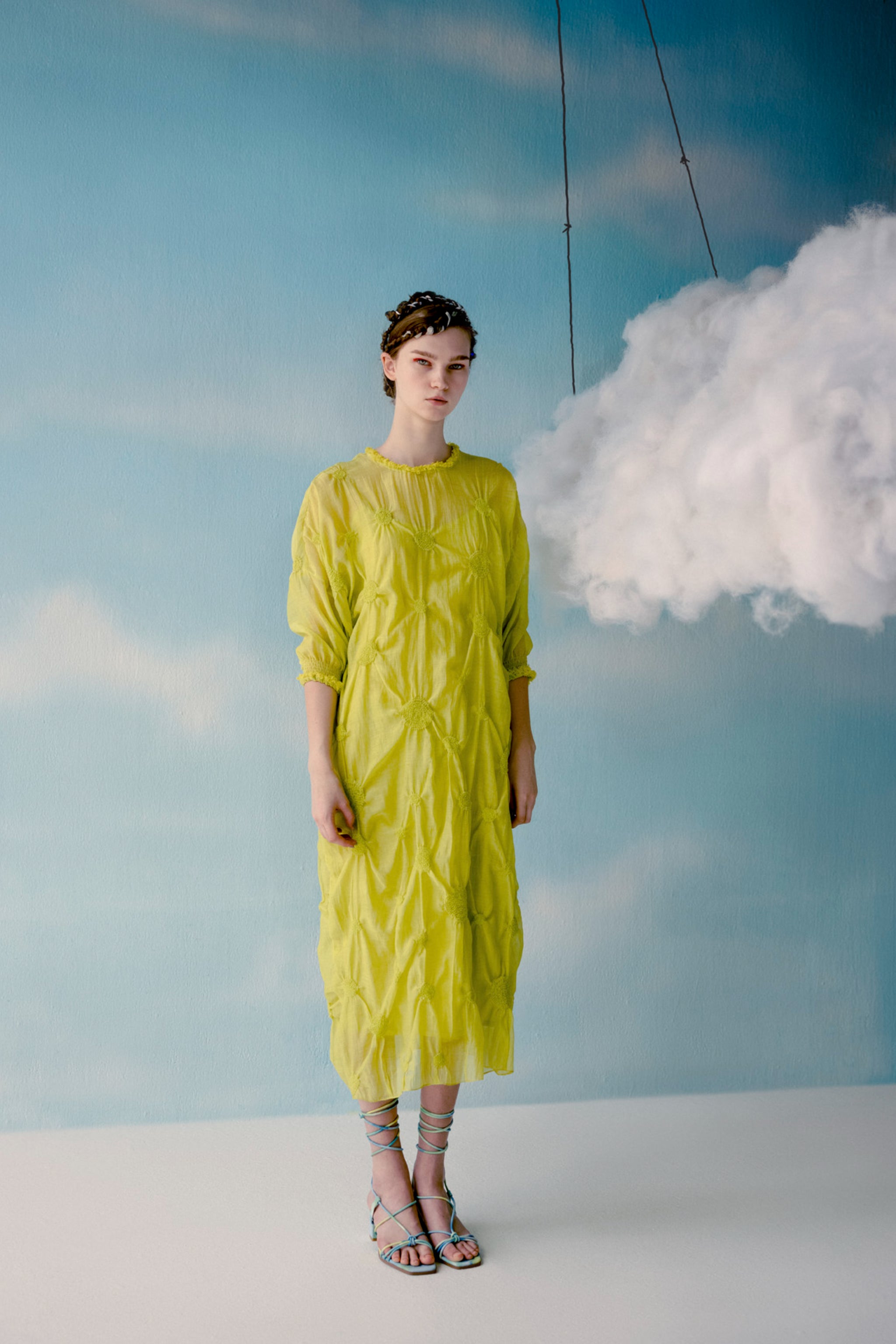 Women’s Neon Yellow Sheer Full-Sleeve Midi Dress|Beam Dress ILK L / Without Belt