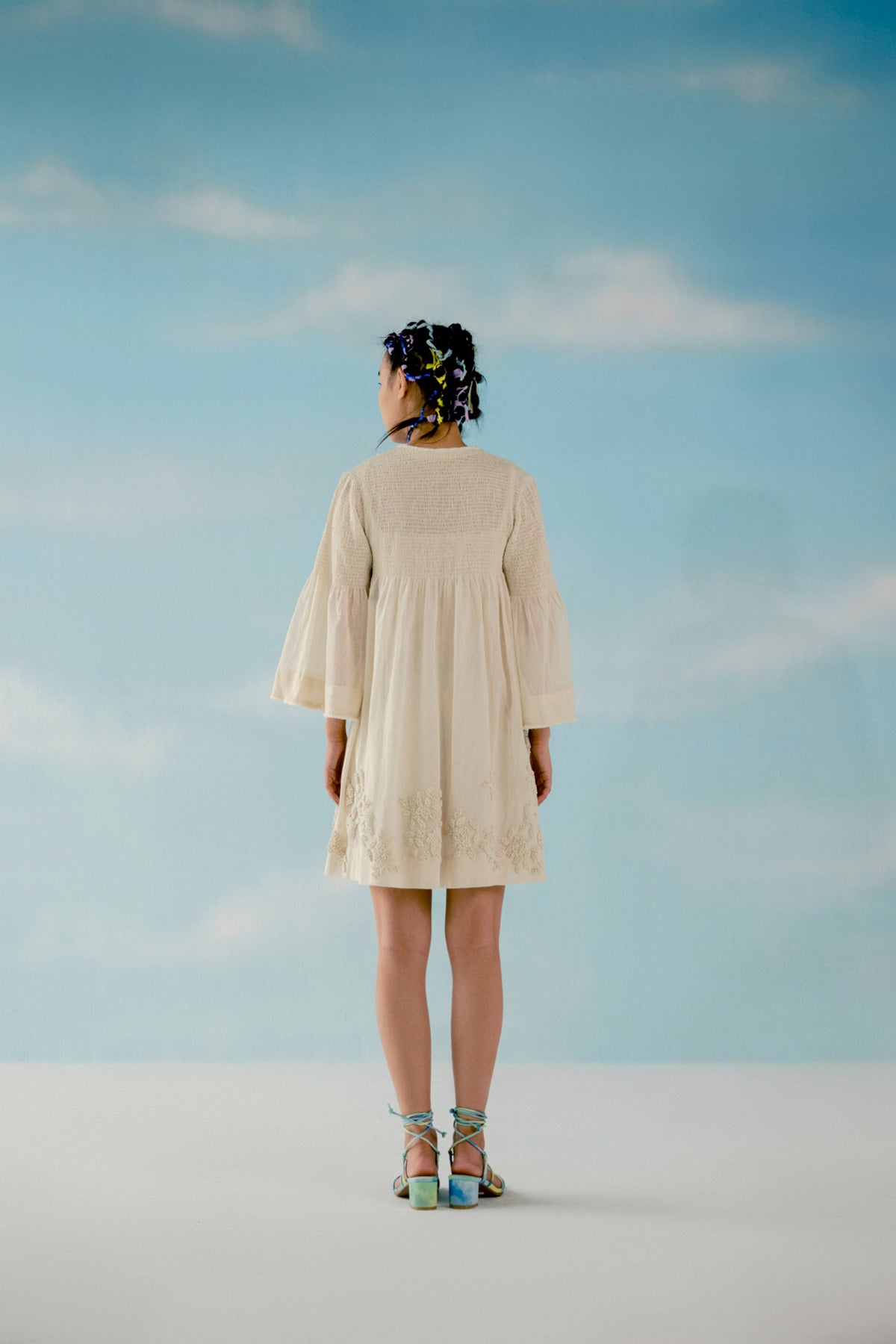 Off white smocking net dress