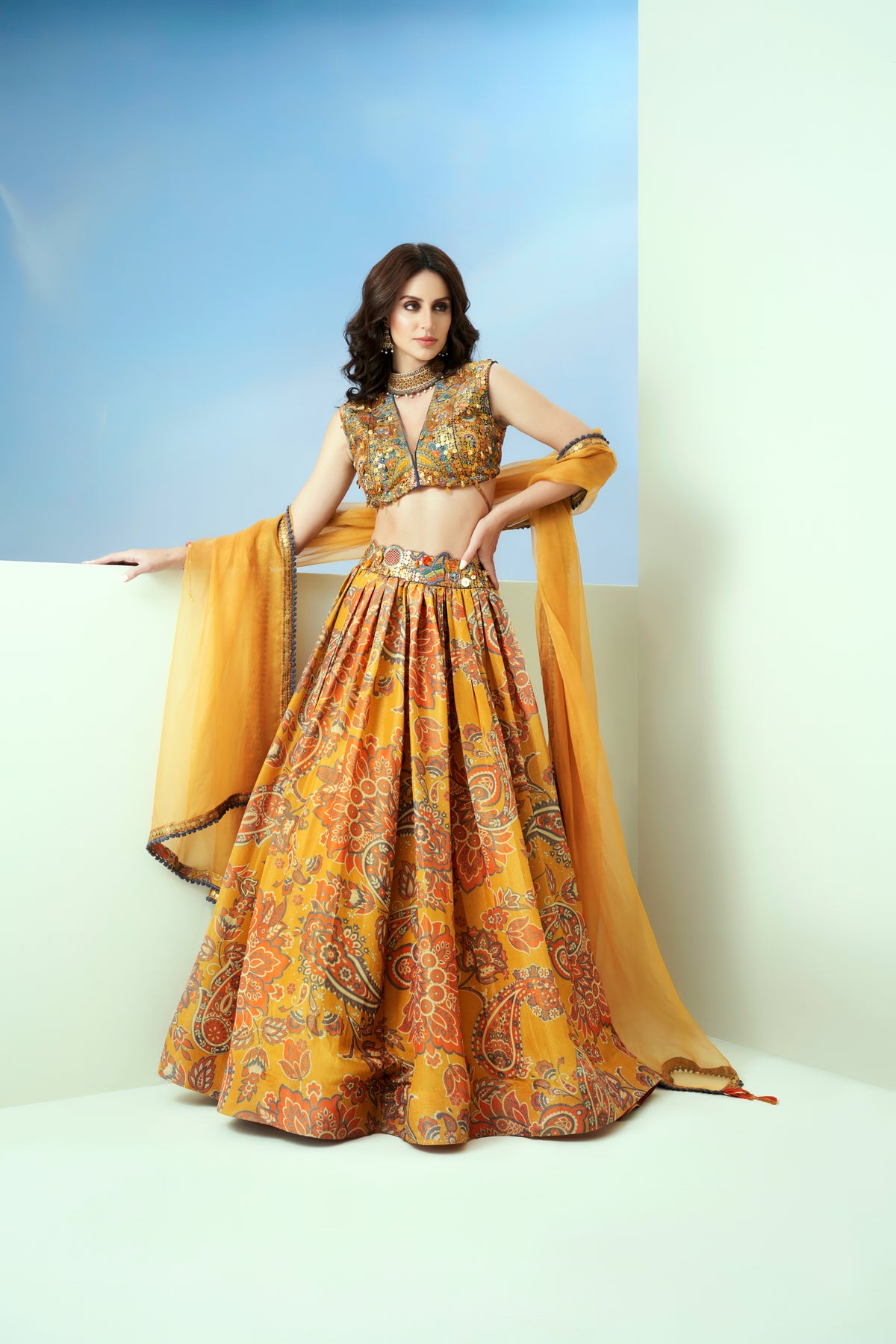 Yellow Printed Lehenga Set