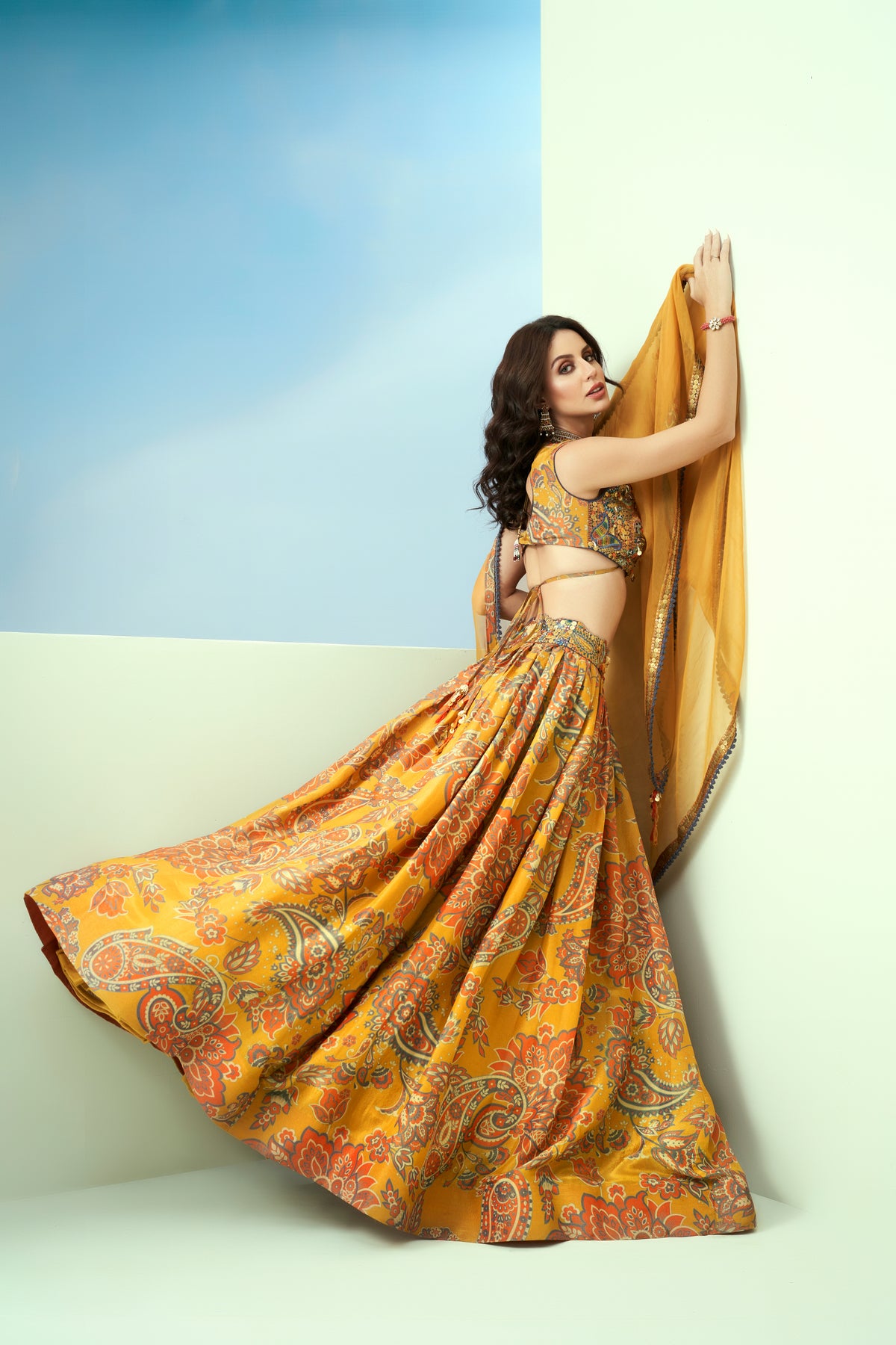 Yellow Printed Lehenga Set