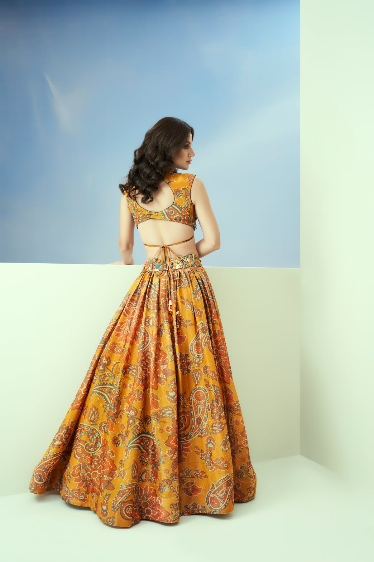 Yellow Printed Lehenga Set