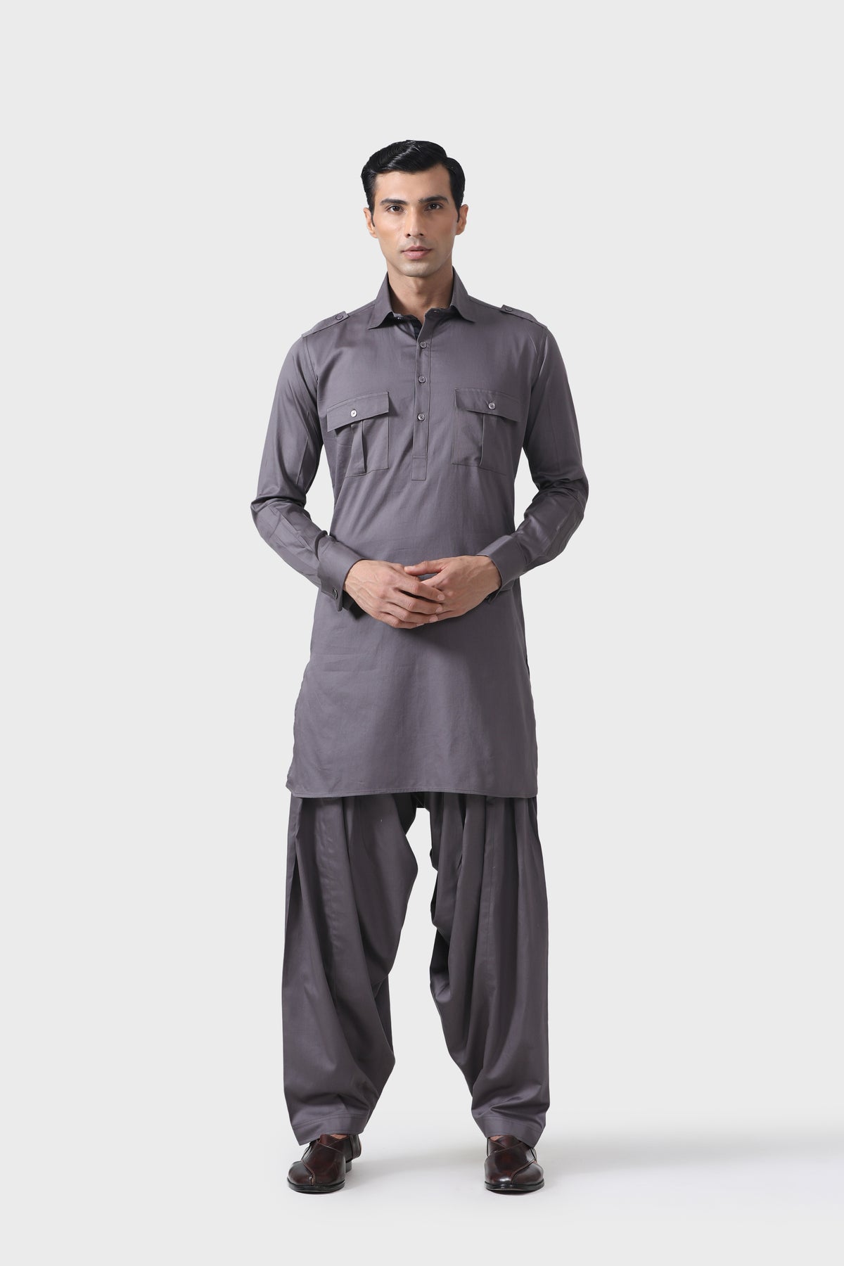 Elite Bespoke Grey Pathani Suit
