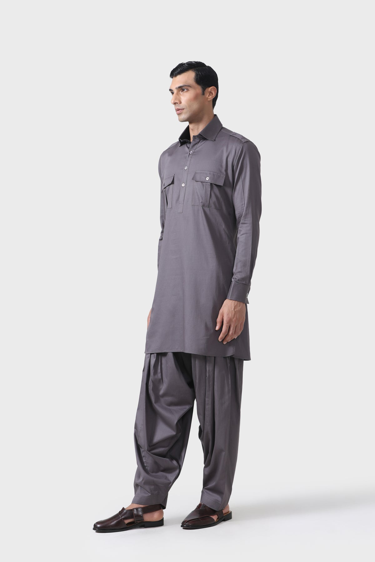 Elite Bespoke Grey Pathani Suit