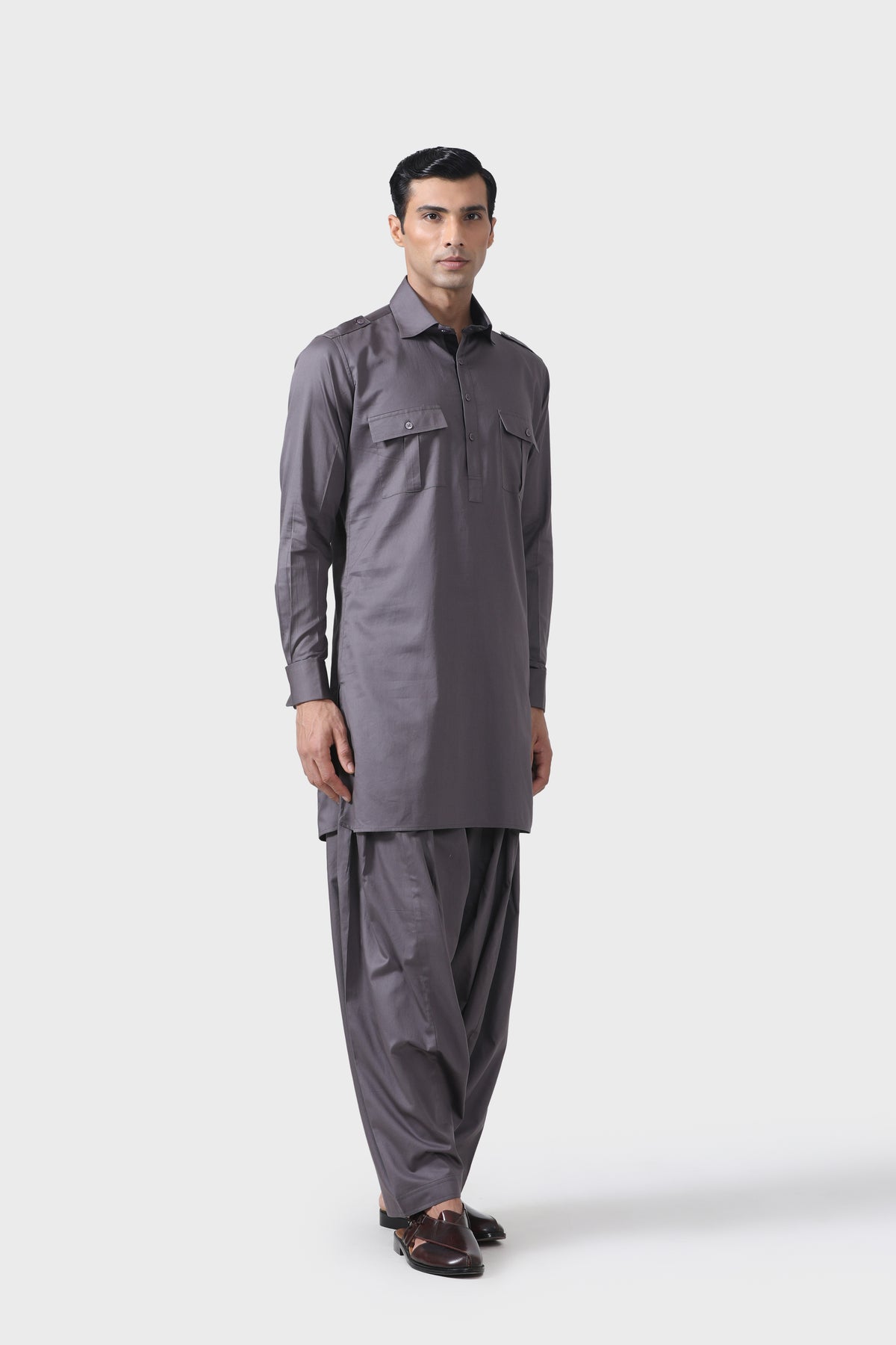 Elite Bespoke Grey Pathani Suit