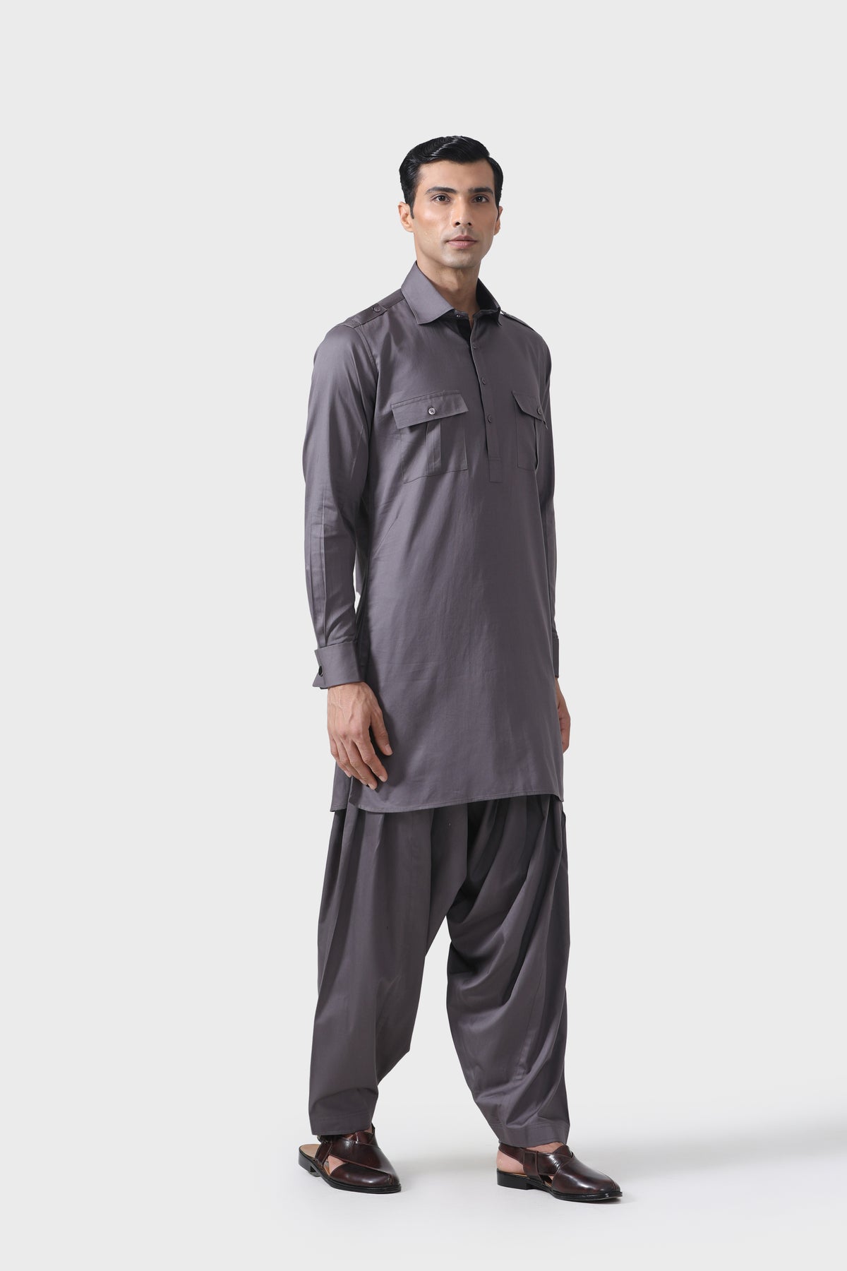 Elite Bespoke Grey Pathani Suit