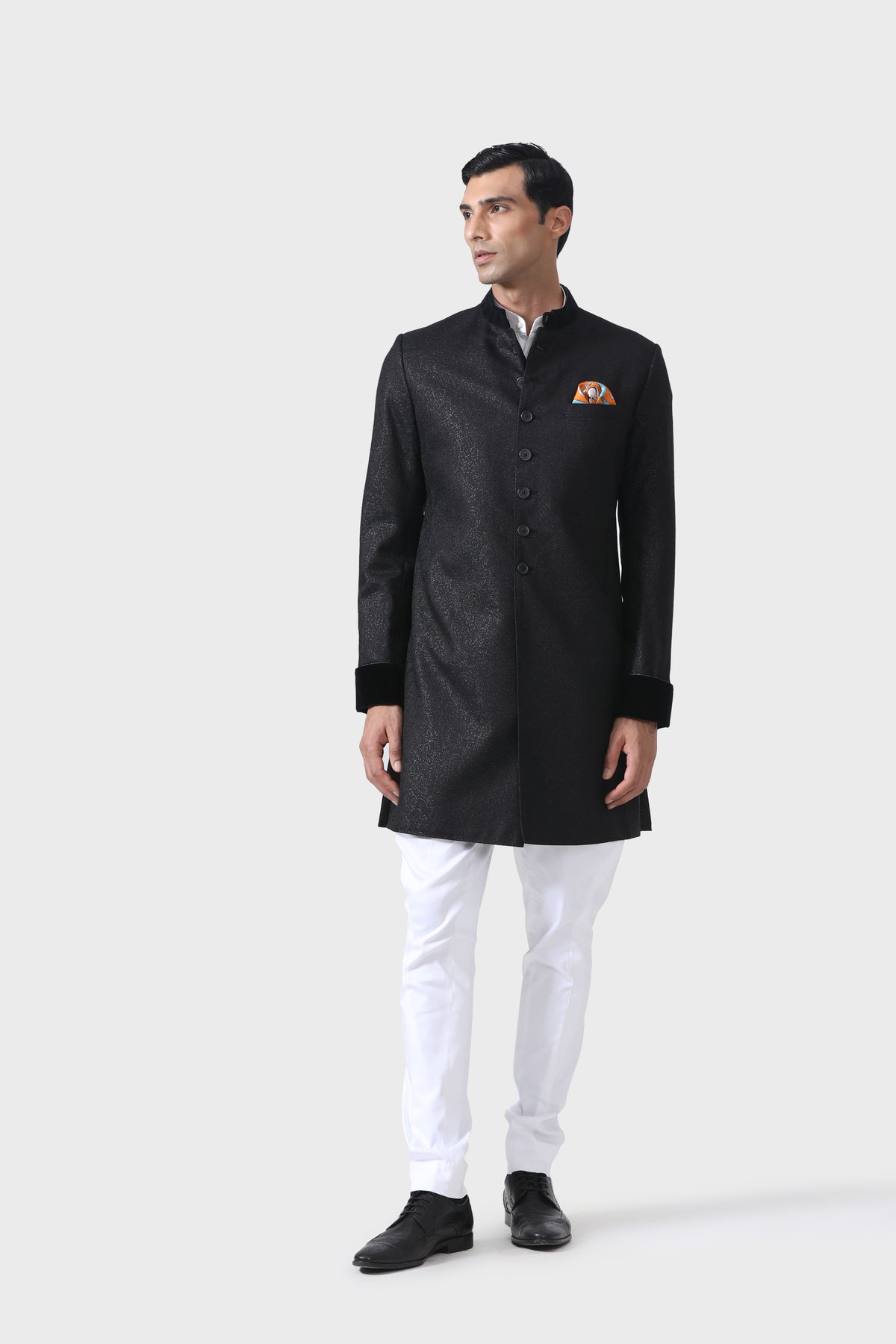 Elegance Bespoke Black Short Achkan