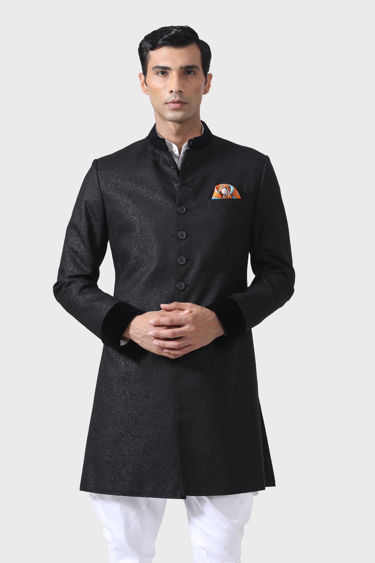 Elegance Bespoke Black Short Achkan