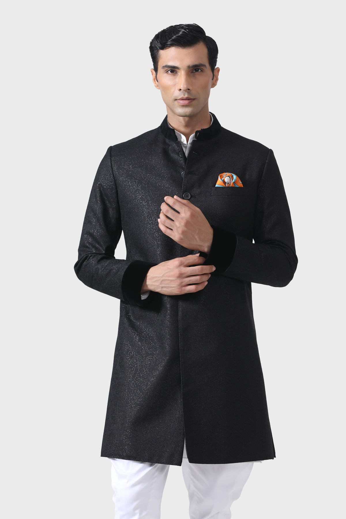 Elegance Bespoke Black Short Achkan