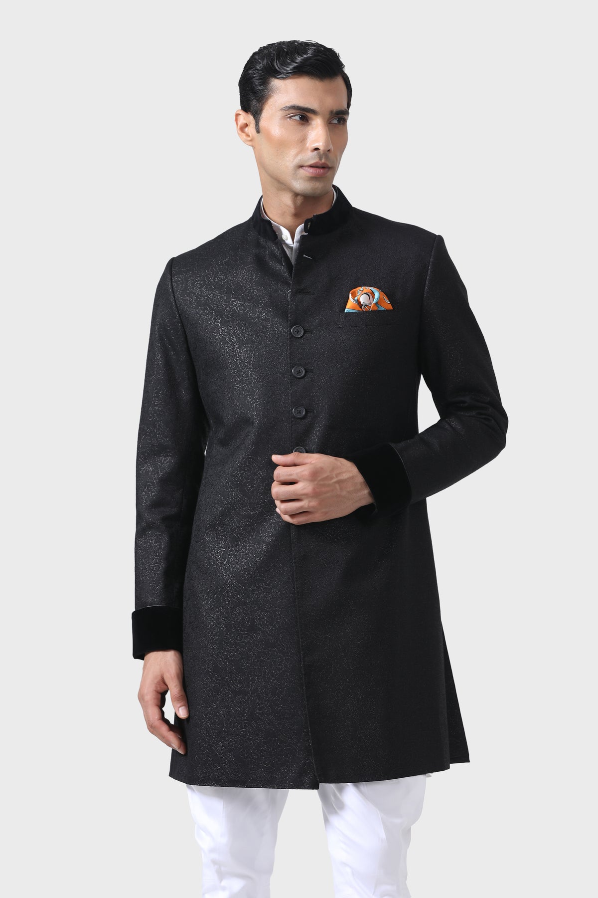 Elegance Bespoke Black Short Achkan