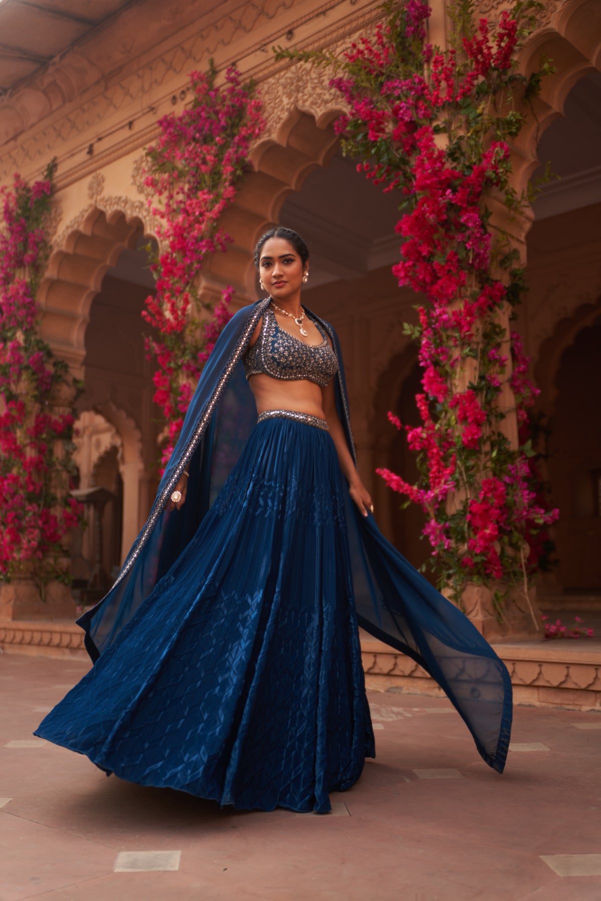 Teal Blue Pleated Lehenga Set