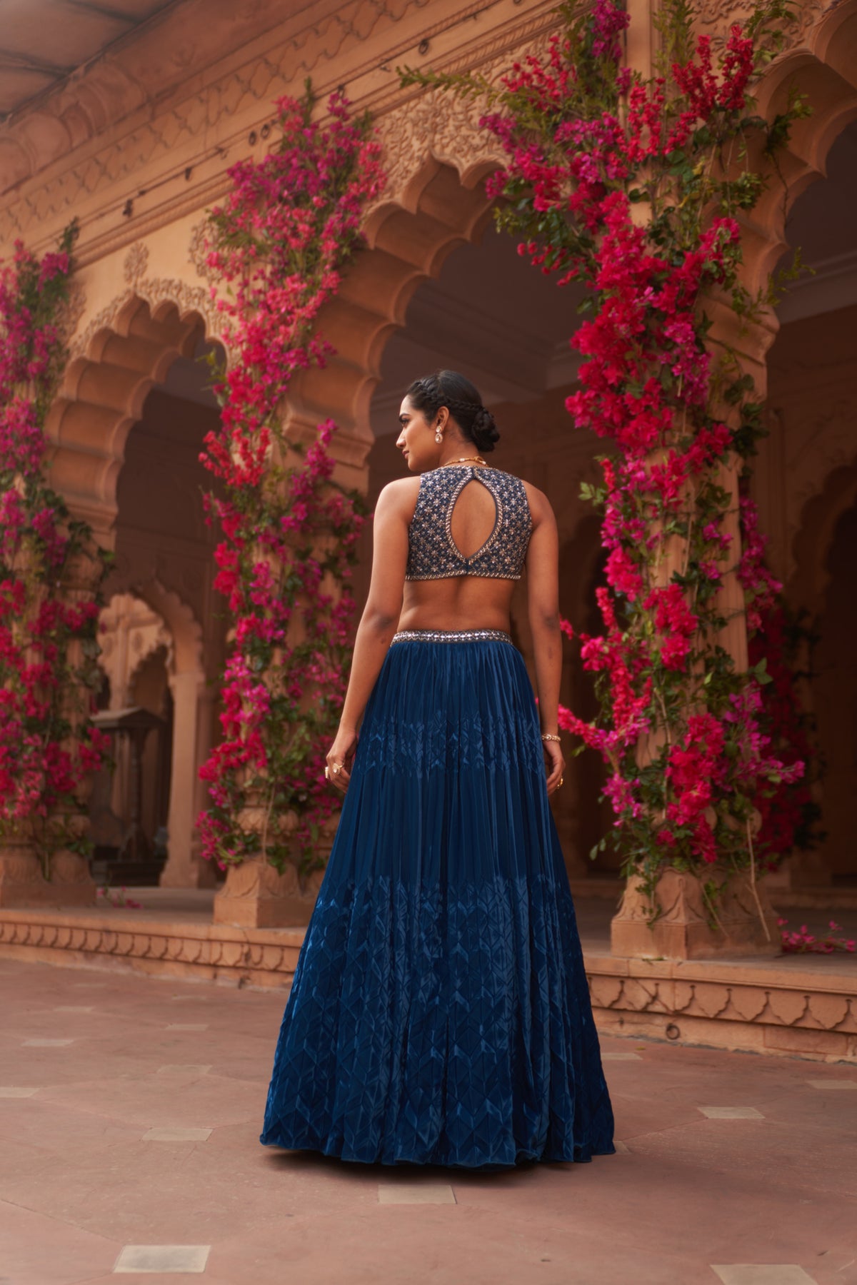 Teal Blue Pleated Lehenga Set