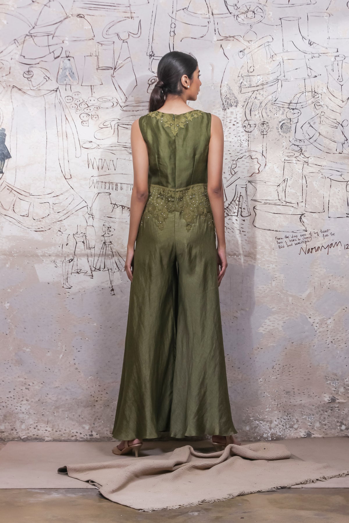 Olive Embroidered Jumpsuit