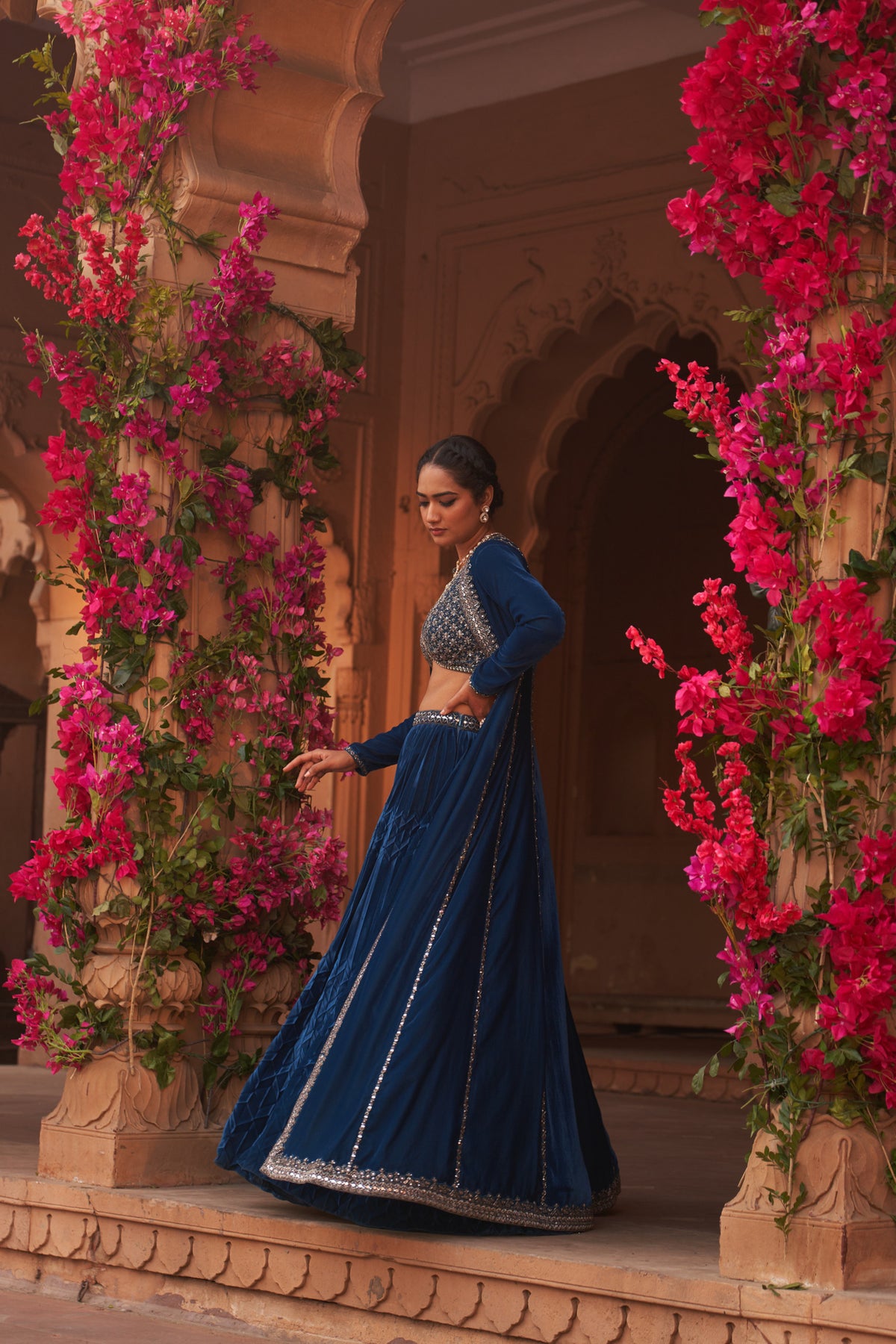 Teal Blue Pleated Lehenga Set