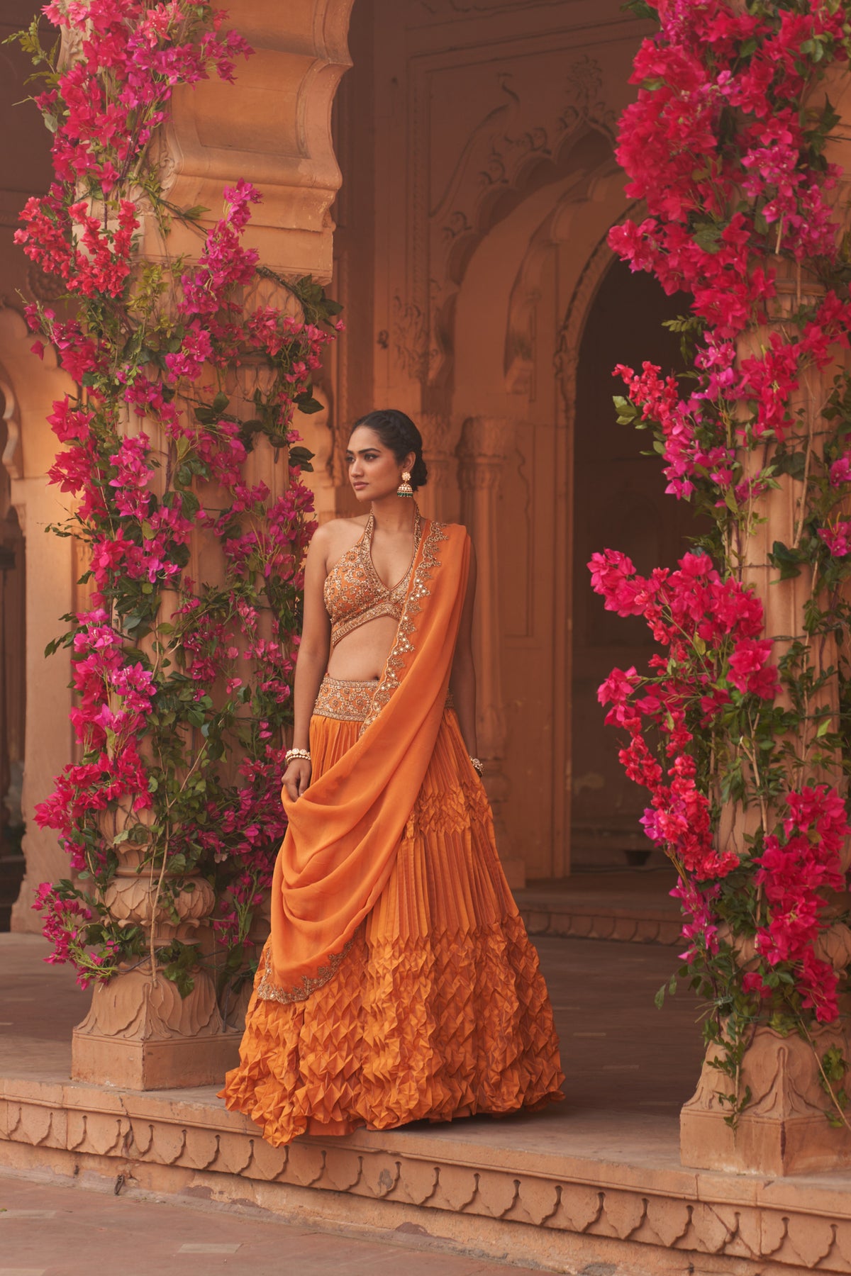 Narangi Pleated Lehenga Set