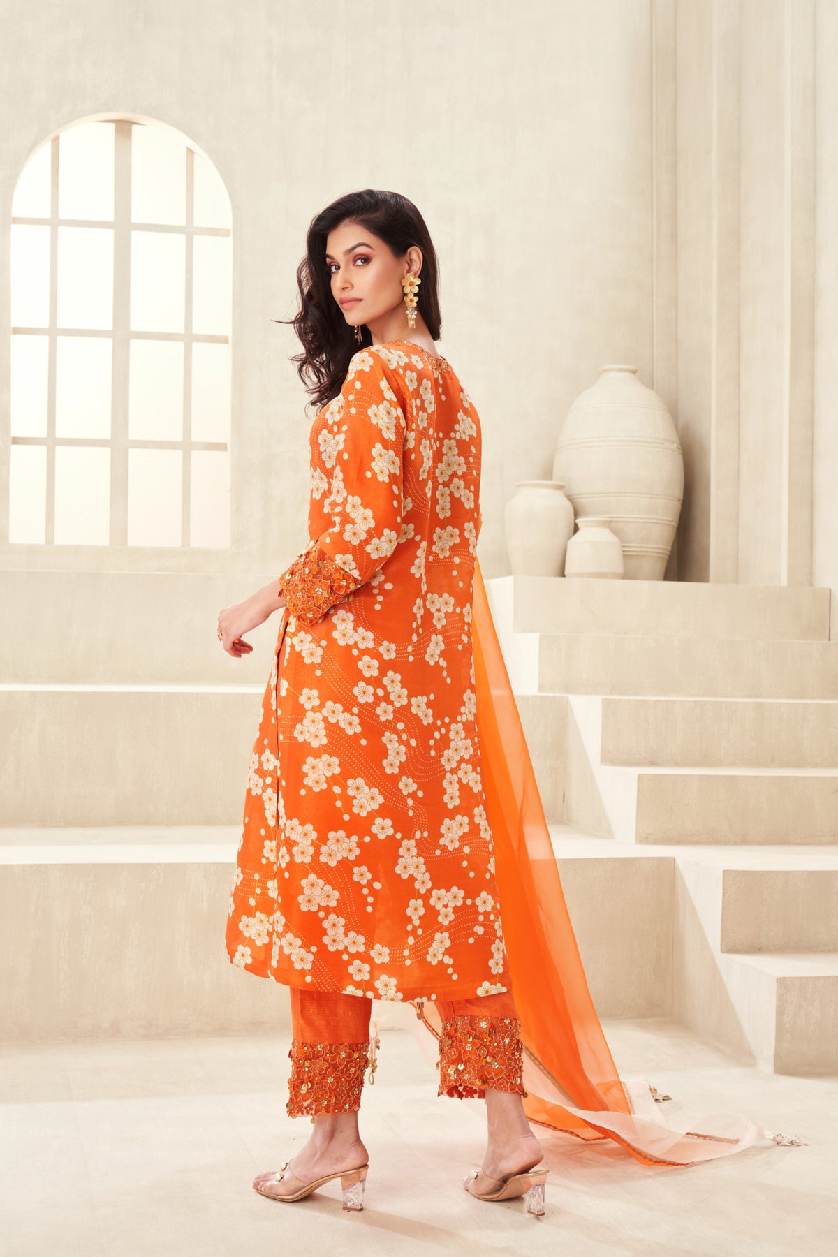 Orange Printed Kurta Set