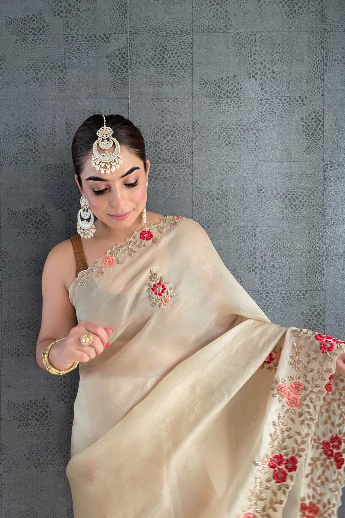 Beige Organza Saree