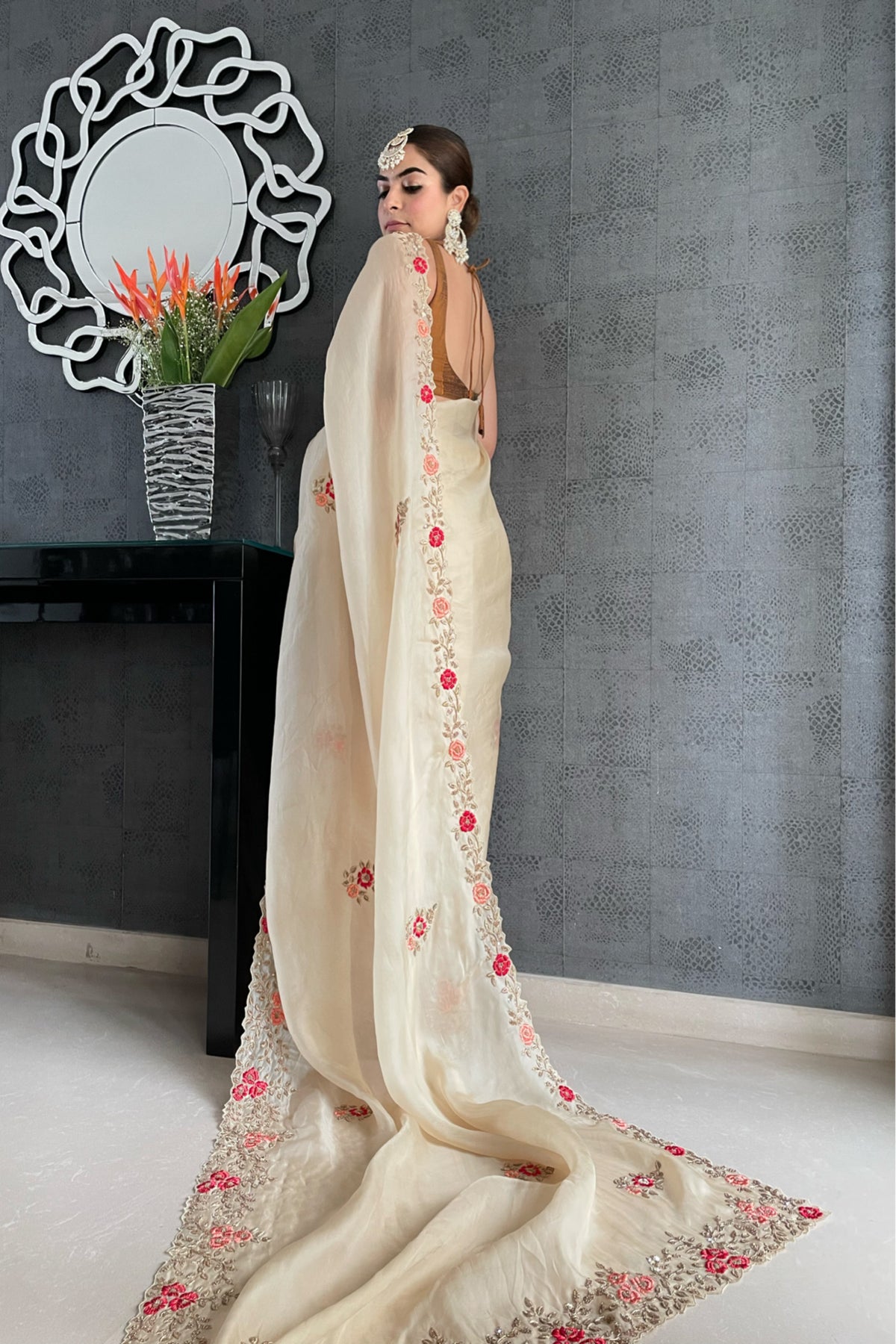 Beige Organza Saree