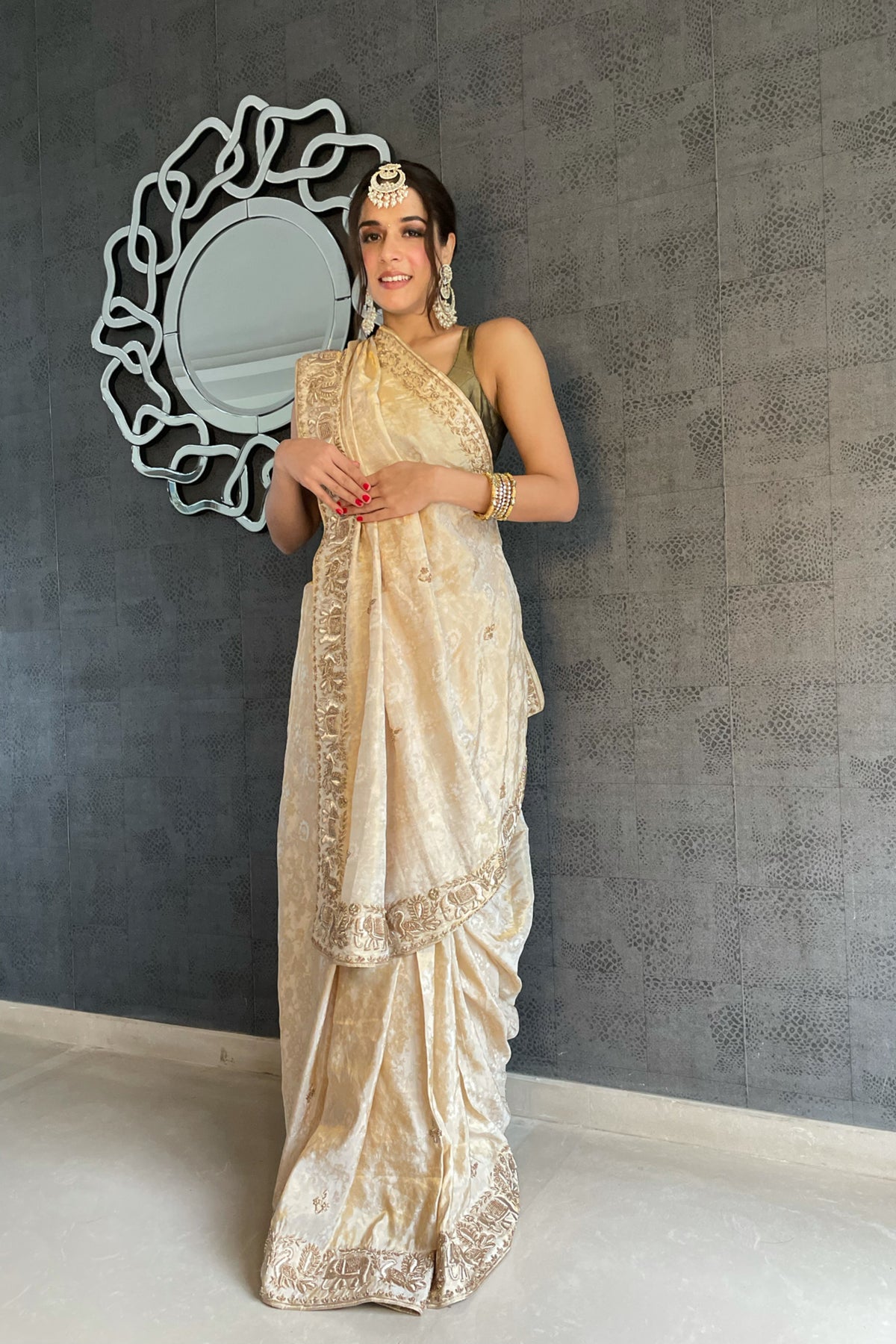 Off White Tissue Silk Saree