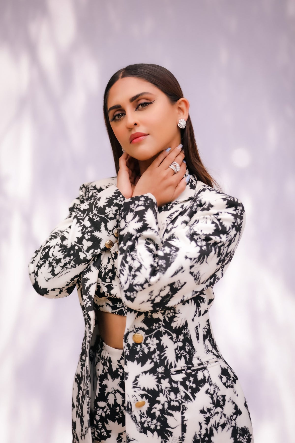 Black &amp; white embroidered suzani blazer set