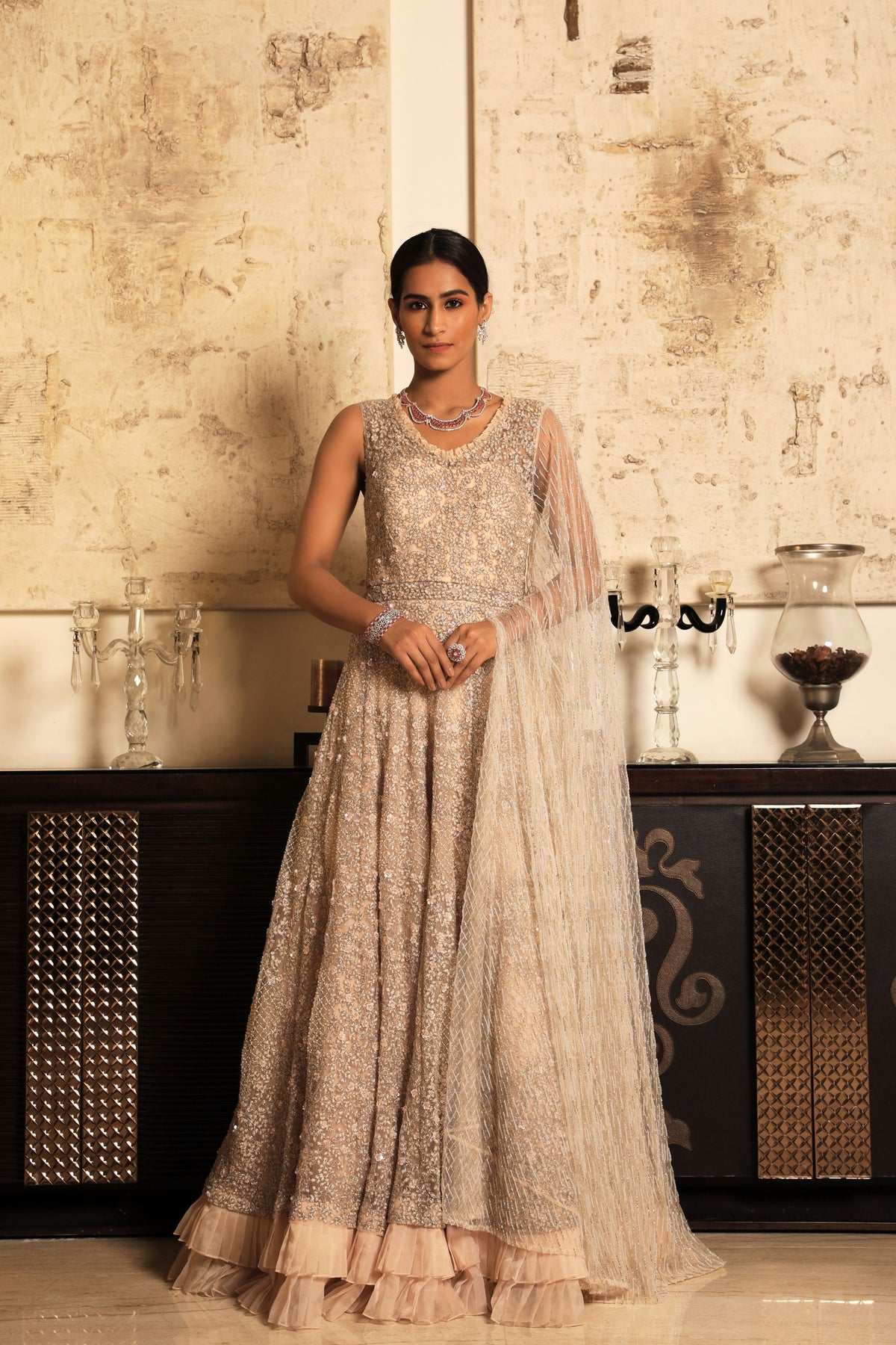 Dusty pink embroidered lehenga set