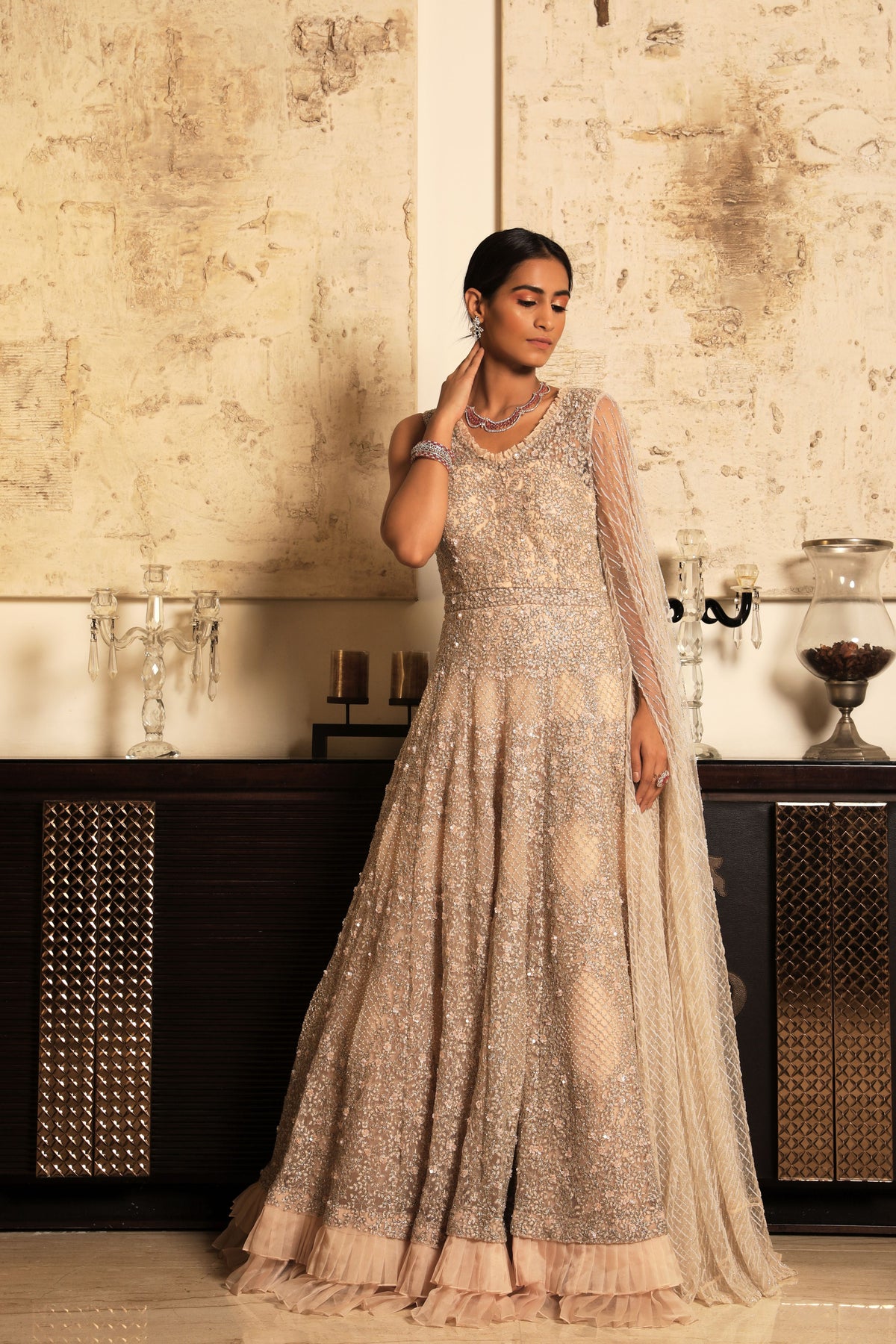 Dusty pink embroidered lehenga set