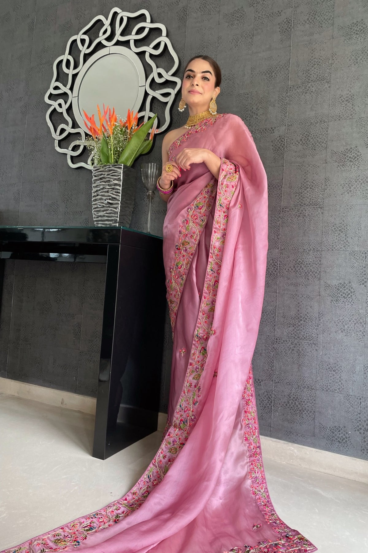 The Pink Organza Saree