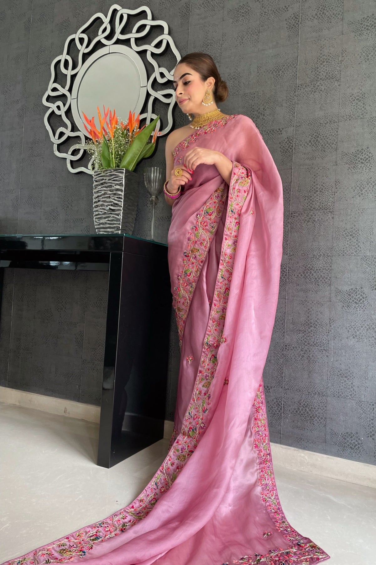 The Pink Organza Saree